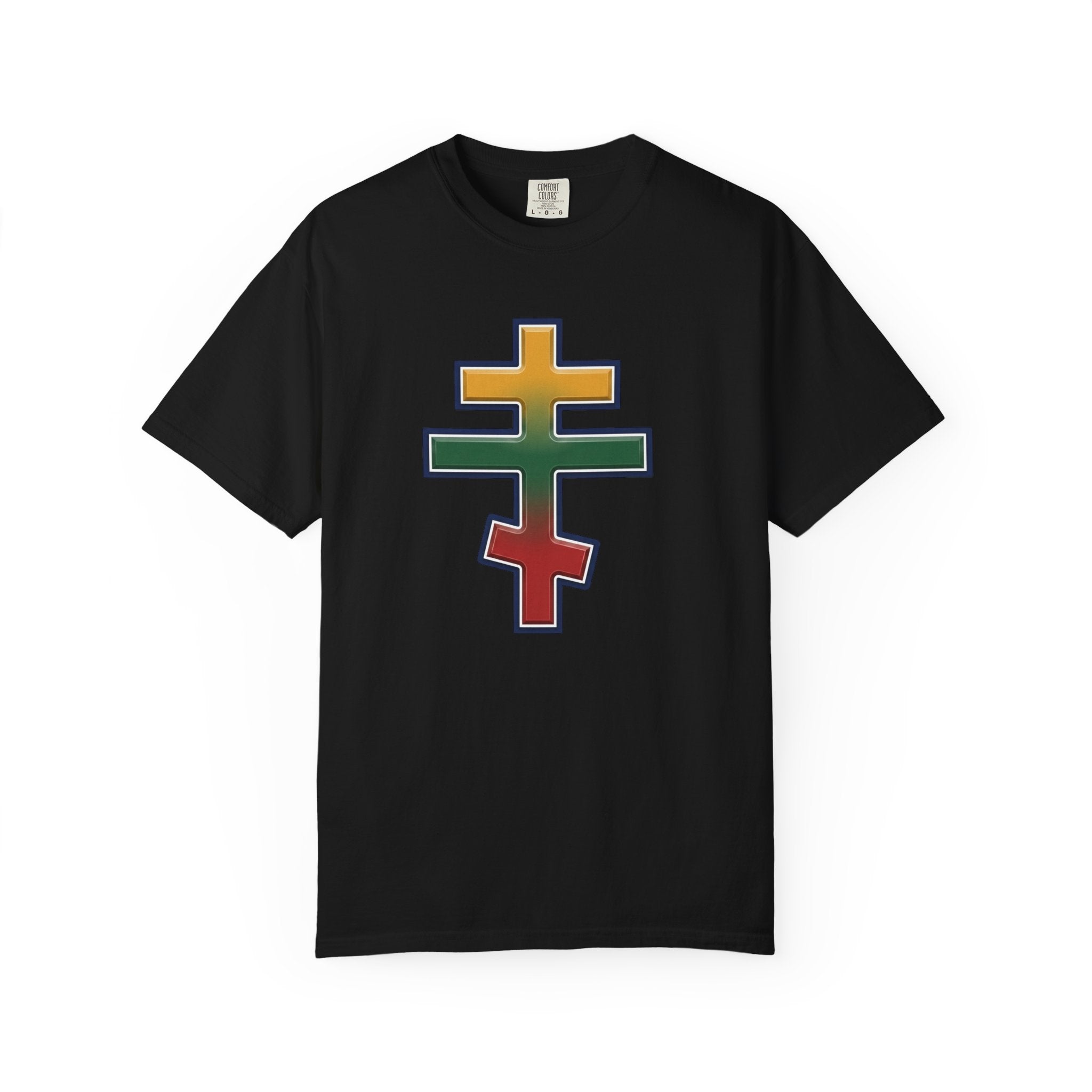 Lithuanian Orthodox Cross design on a heavyweight garment-dyed t-shirt