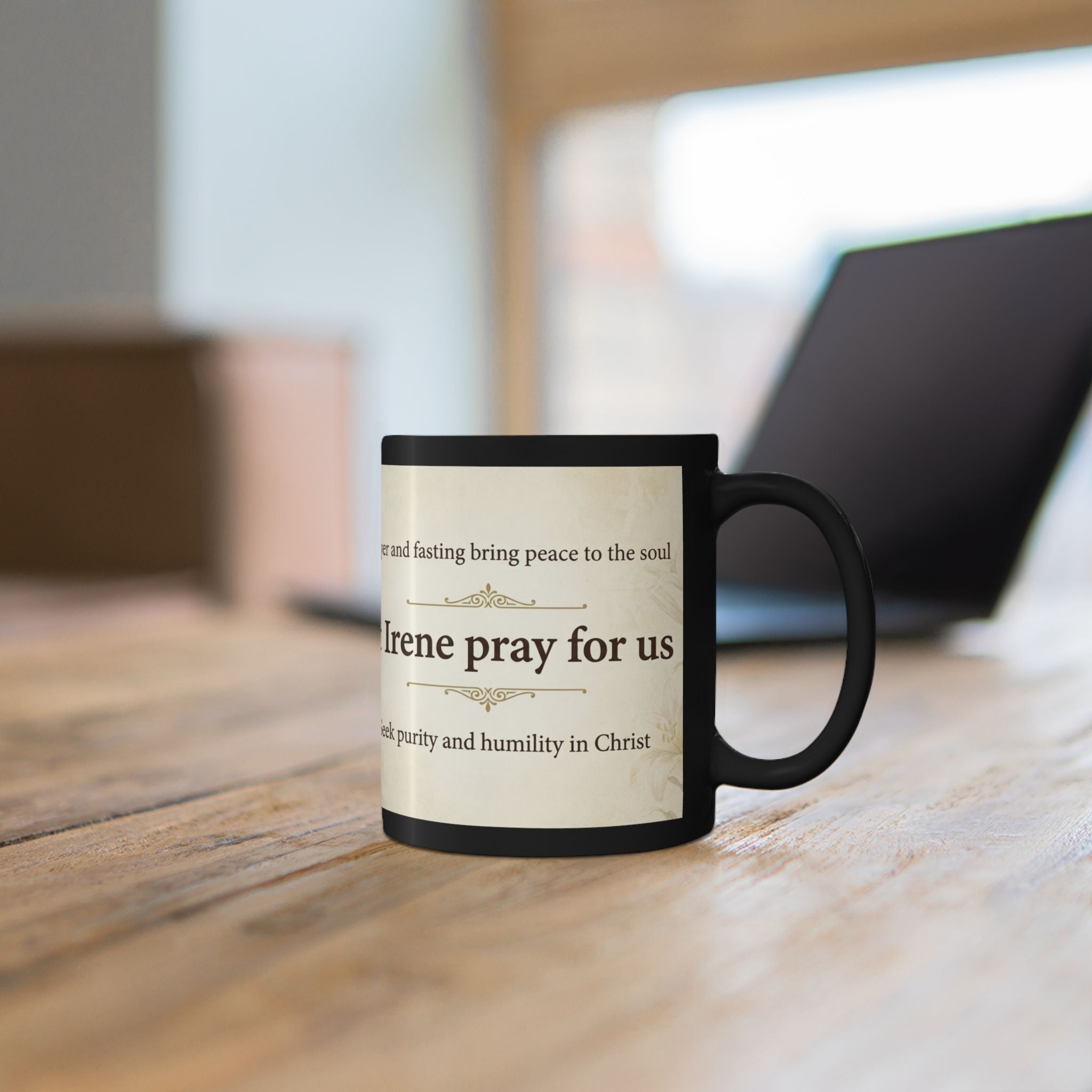 Saint Irene Chrysovalantou Orthodox Christian Black Coffee Mug — Orthodox Mug Gift