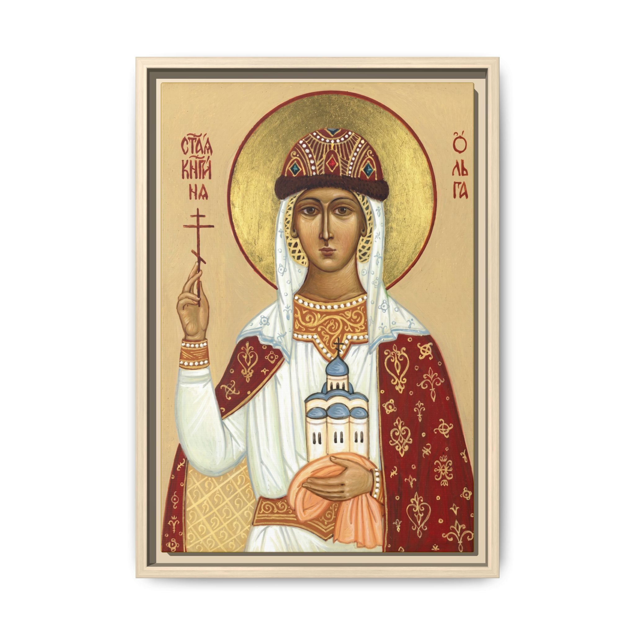 Framed canvas icon of Saint Olga Equal to the Apostles, traditional Orthodox Christian artwork