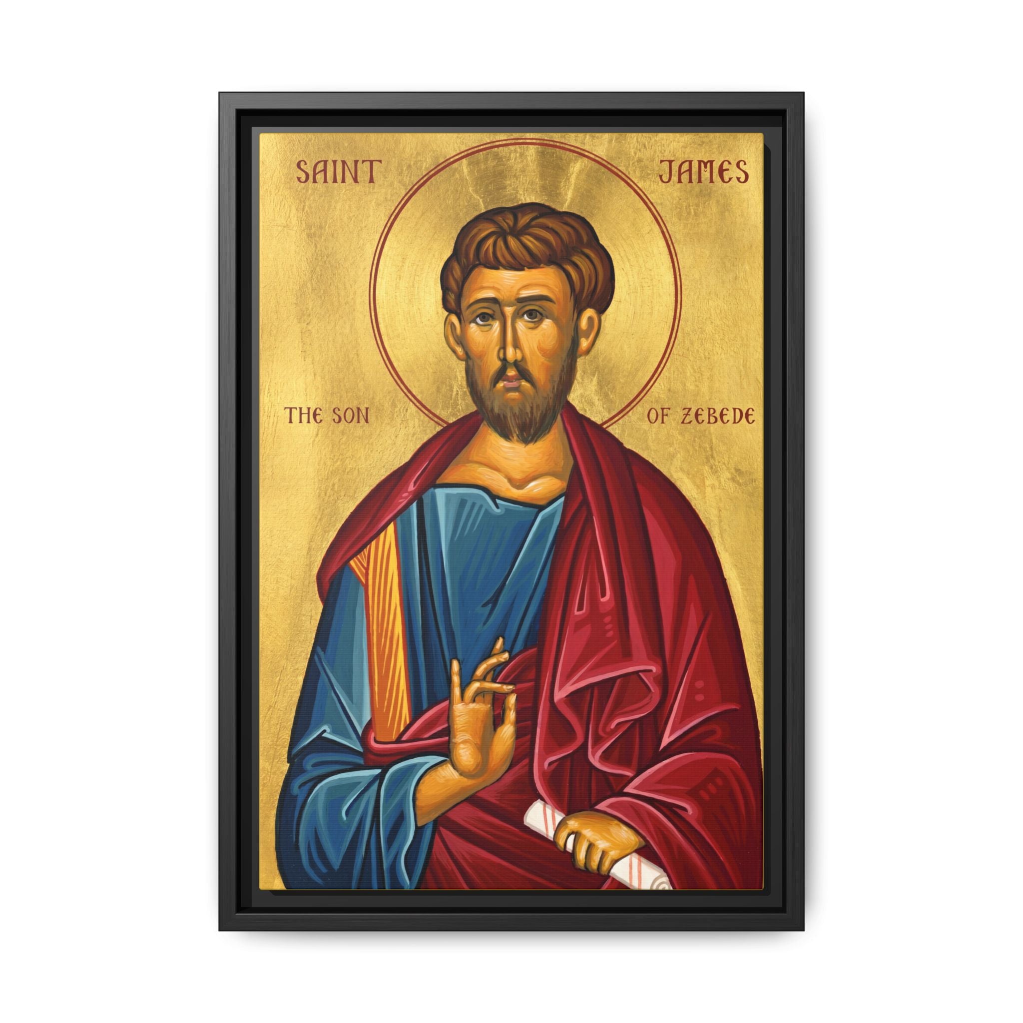 Framed canvas icon of Saint James Son of Zebedee, traditional Orthodox Christian artwork