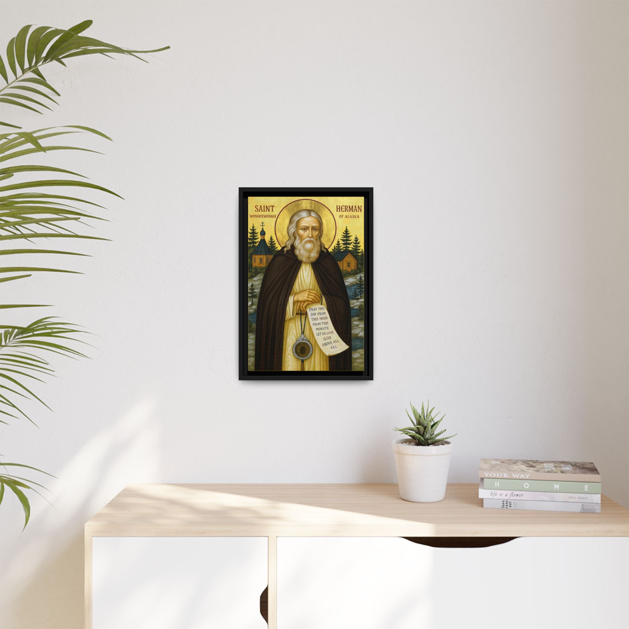 Framed canvas icon of Saint Herman of Alaska, traditional Orthodox Christian artwork