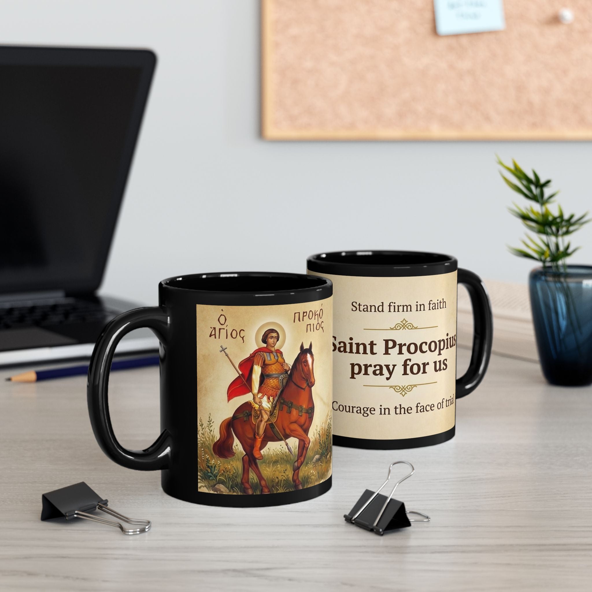 Saint Procopius the Great Martyr Orthodox Christian Black Coffee Mug — Christian Gift Idea