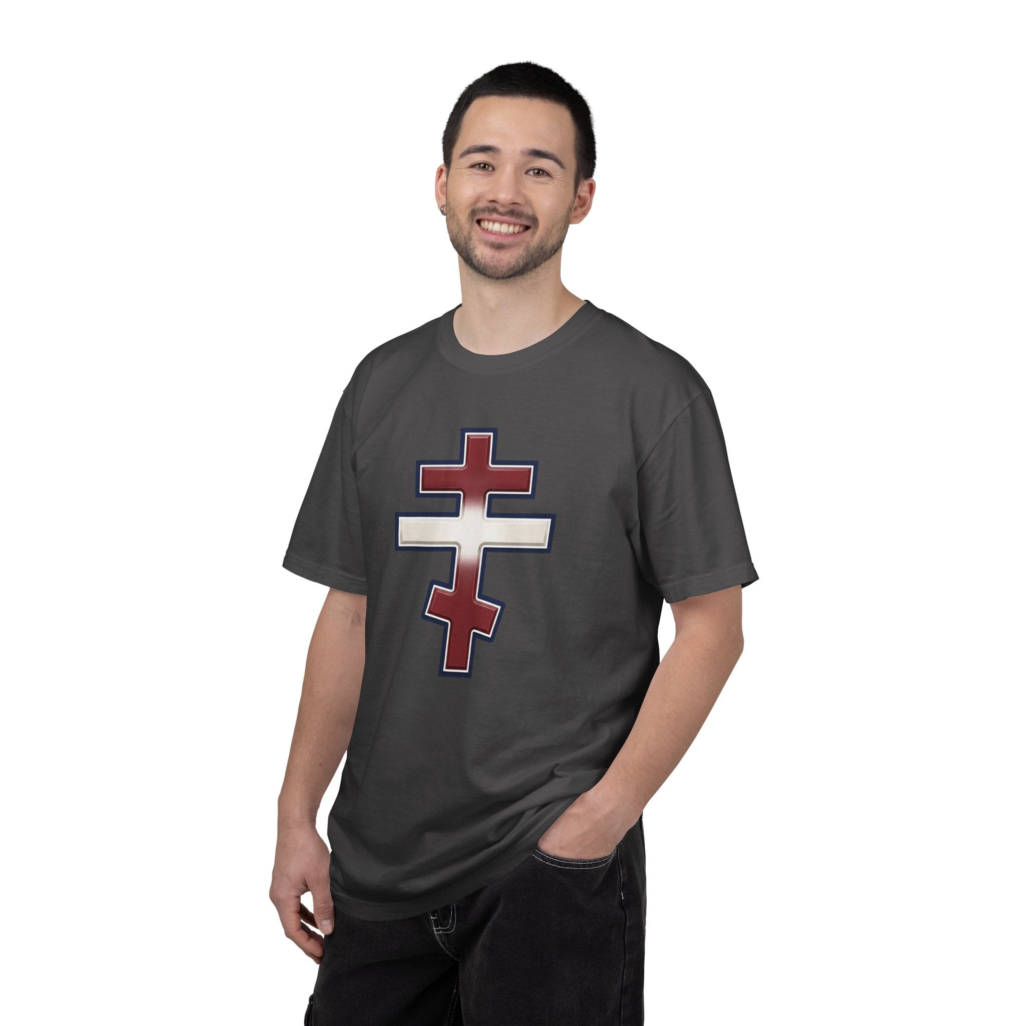 Latvian Orthodox Cross design on a heavyweight garment-dyed t-shirt