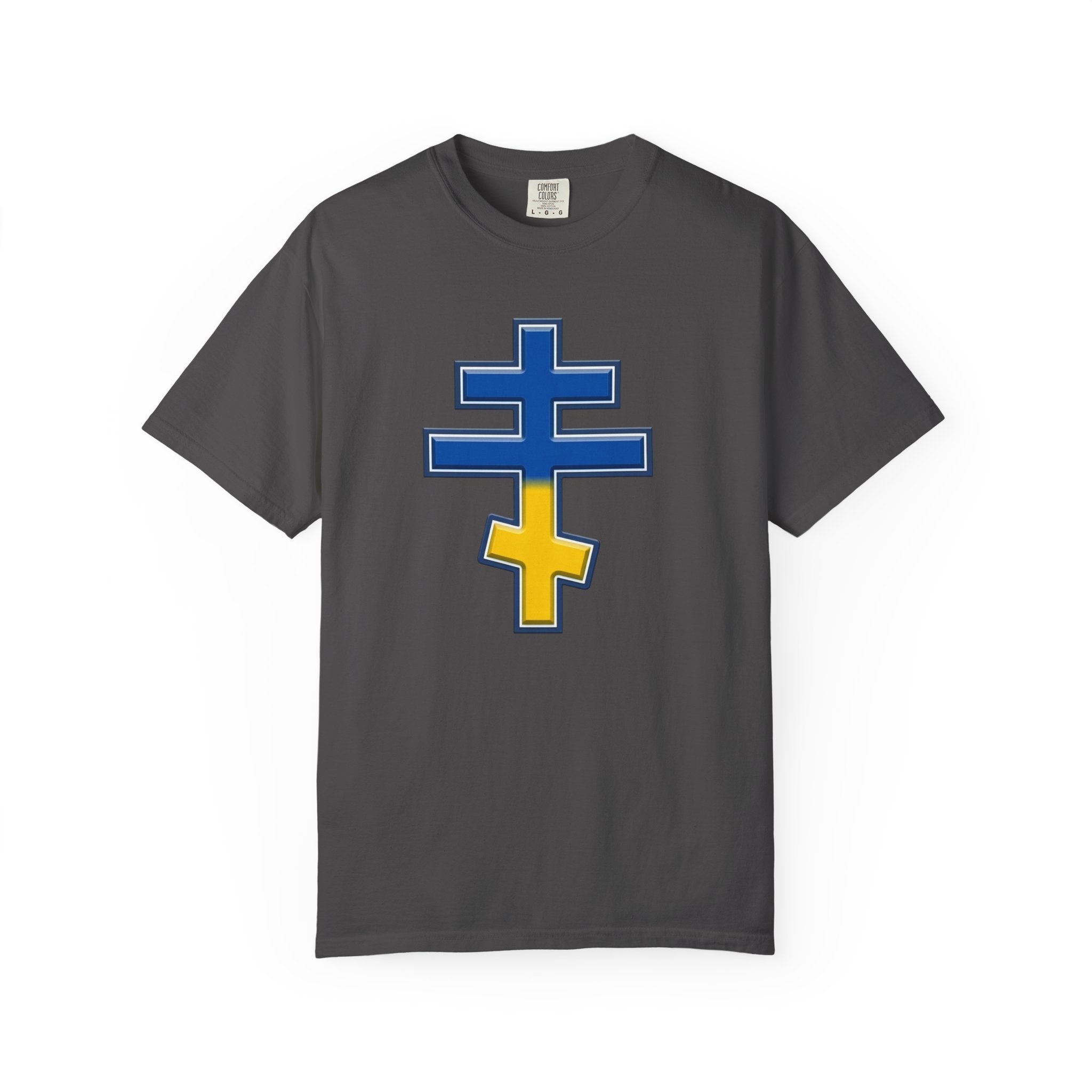 Ukrainian Orthodox Cross design on a heavyweight garment-dyed t-shirt