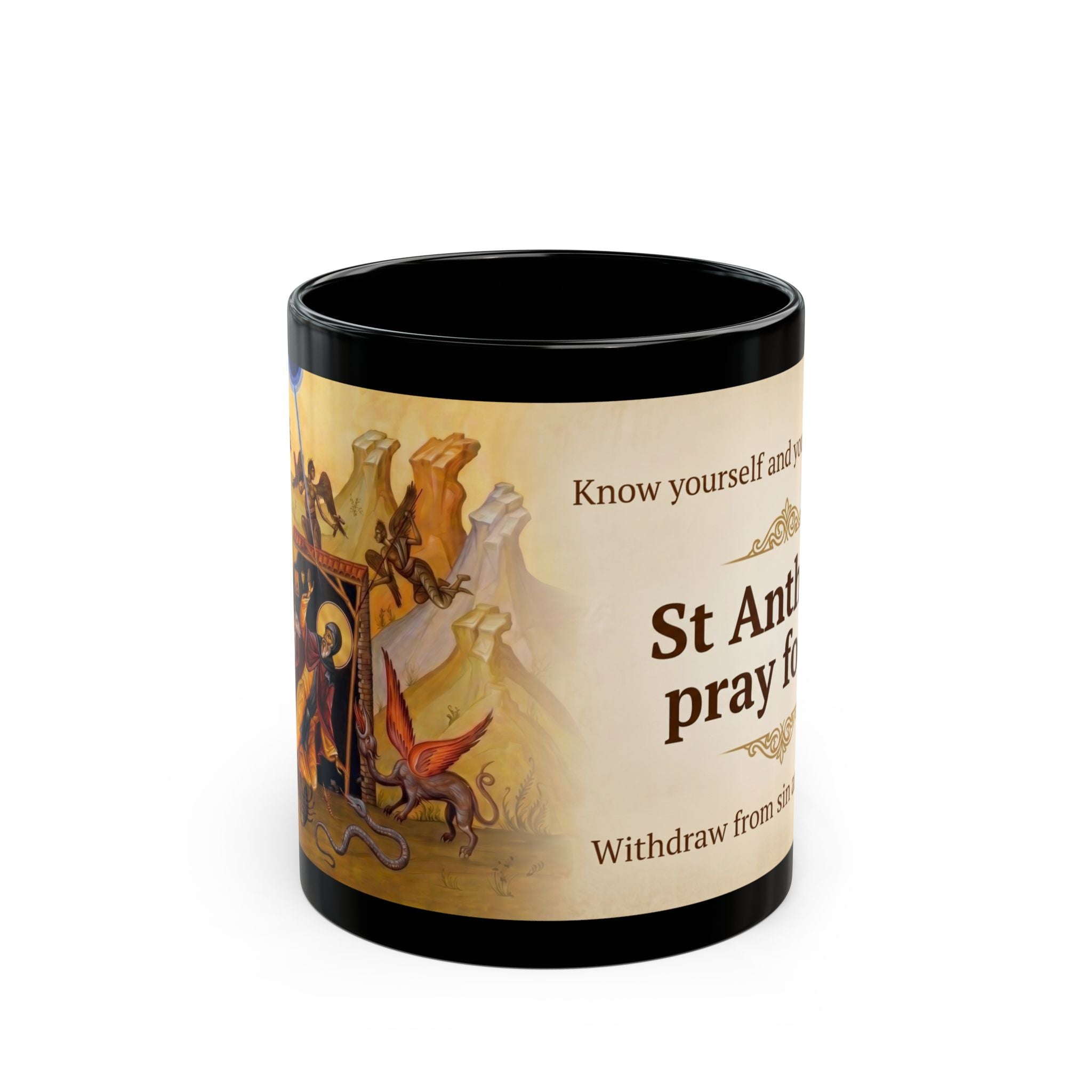 Saint Anthony the Great Orthodox Christian Black Coffee Mug — Gift for Orthodox Christians