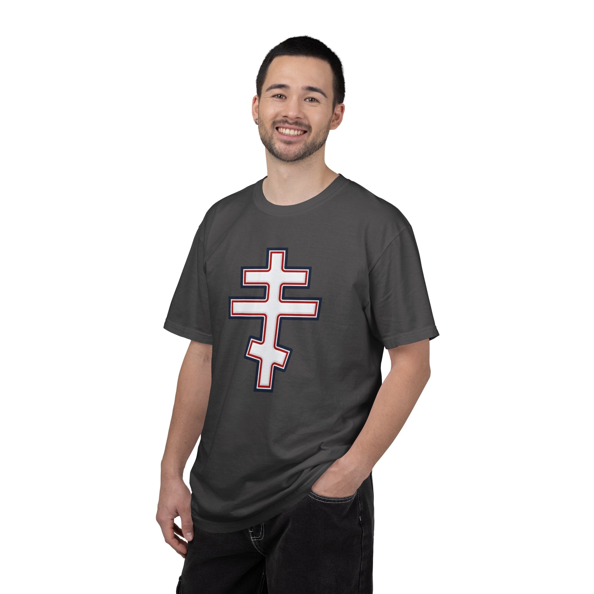 Georgian Orthodox Cross design on a heavyweight garment-dyed t-shirt