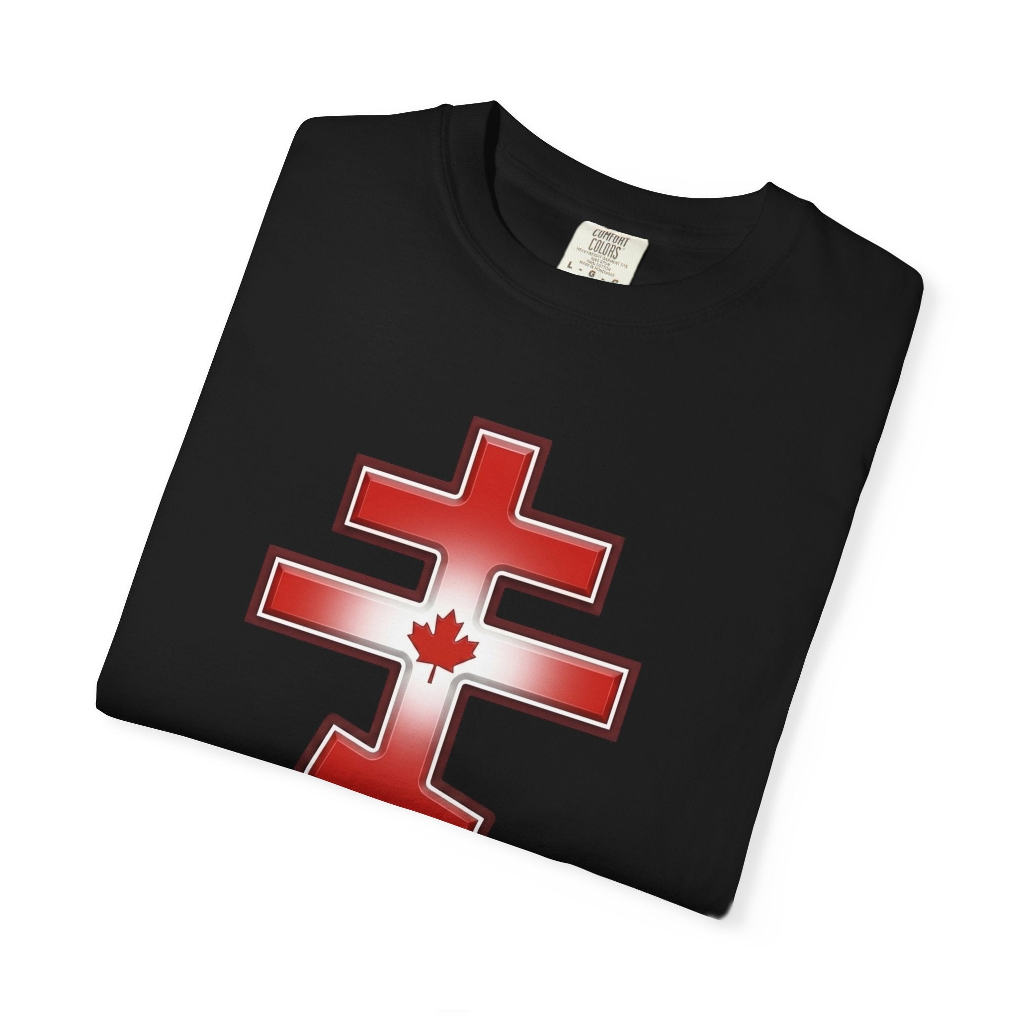 Canadian Orthodox Cross design on a heavyweight garment-dyed t-shirt