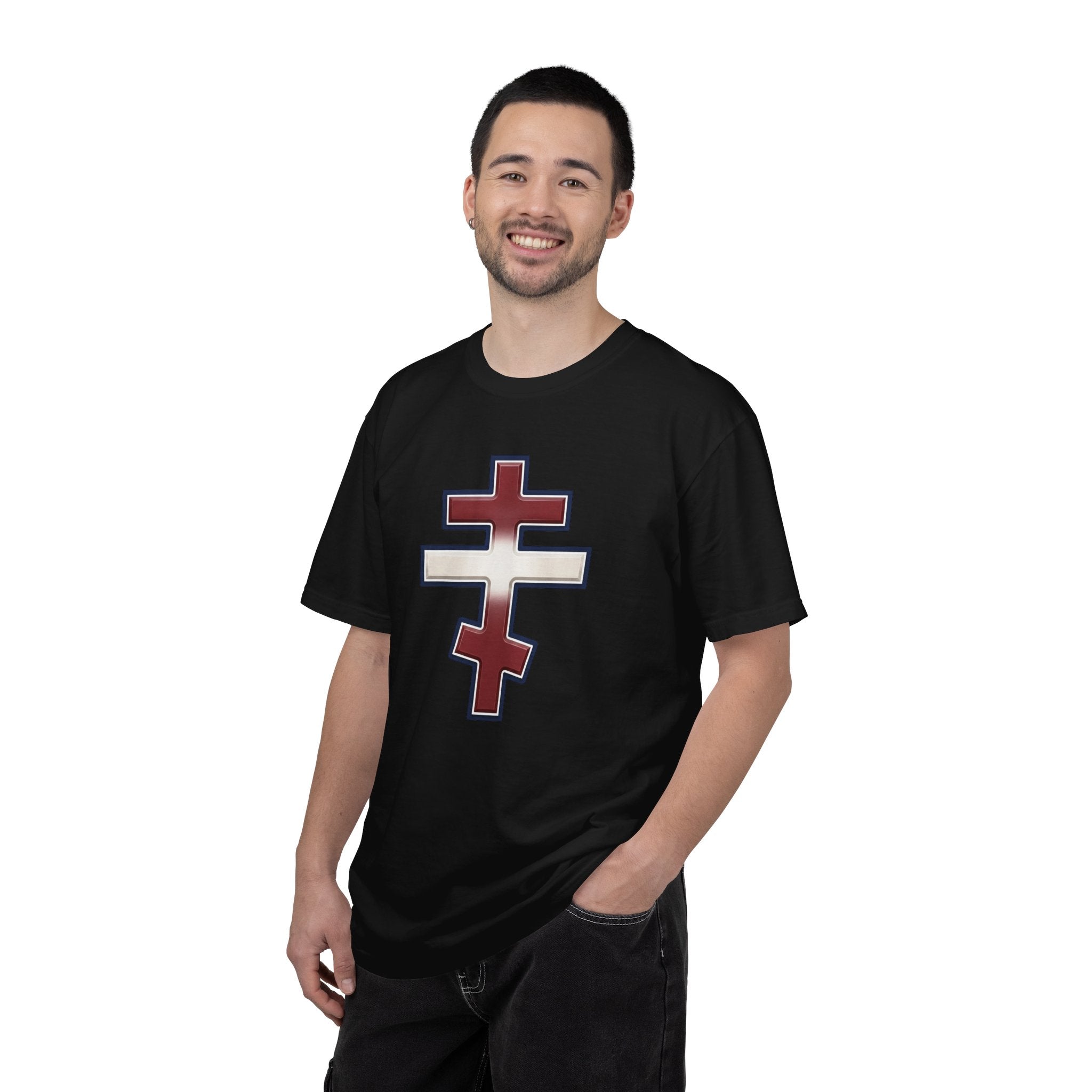 Latvian Orthodox Cross design on a heavyweight garment-dyed t-shirt