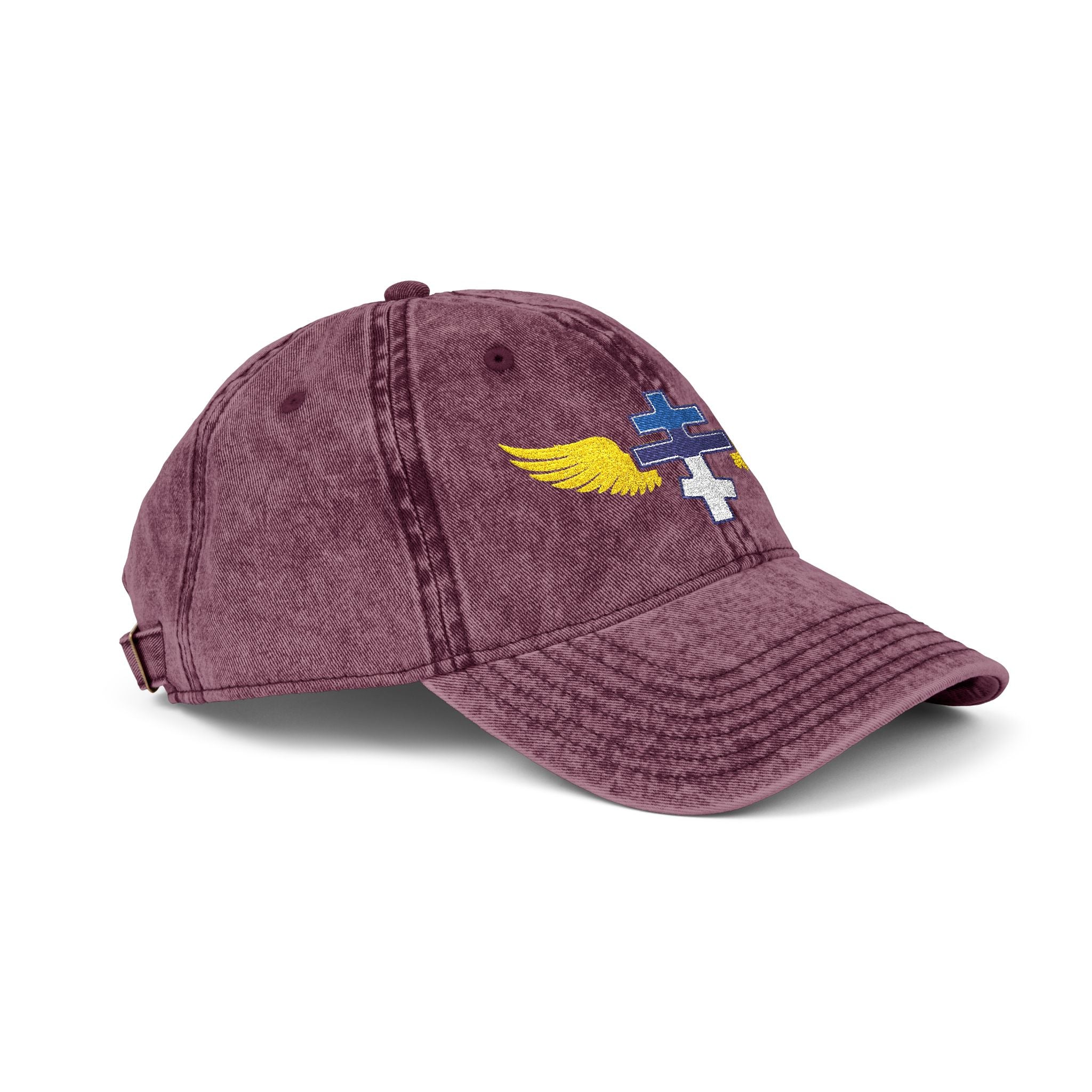 Estonian Orthodox cross with wings embroidered on vintage cotton twill cap -- additional view 14