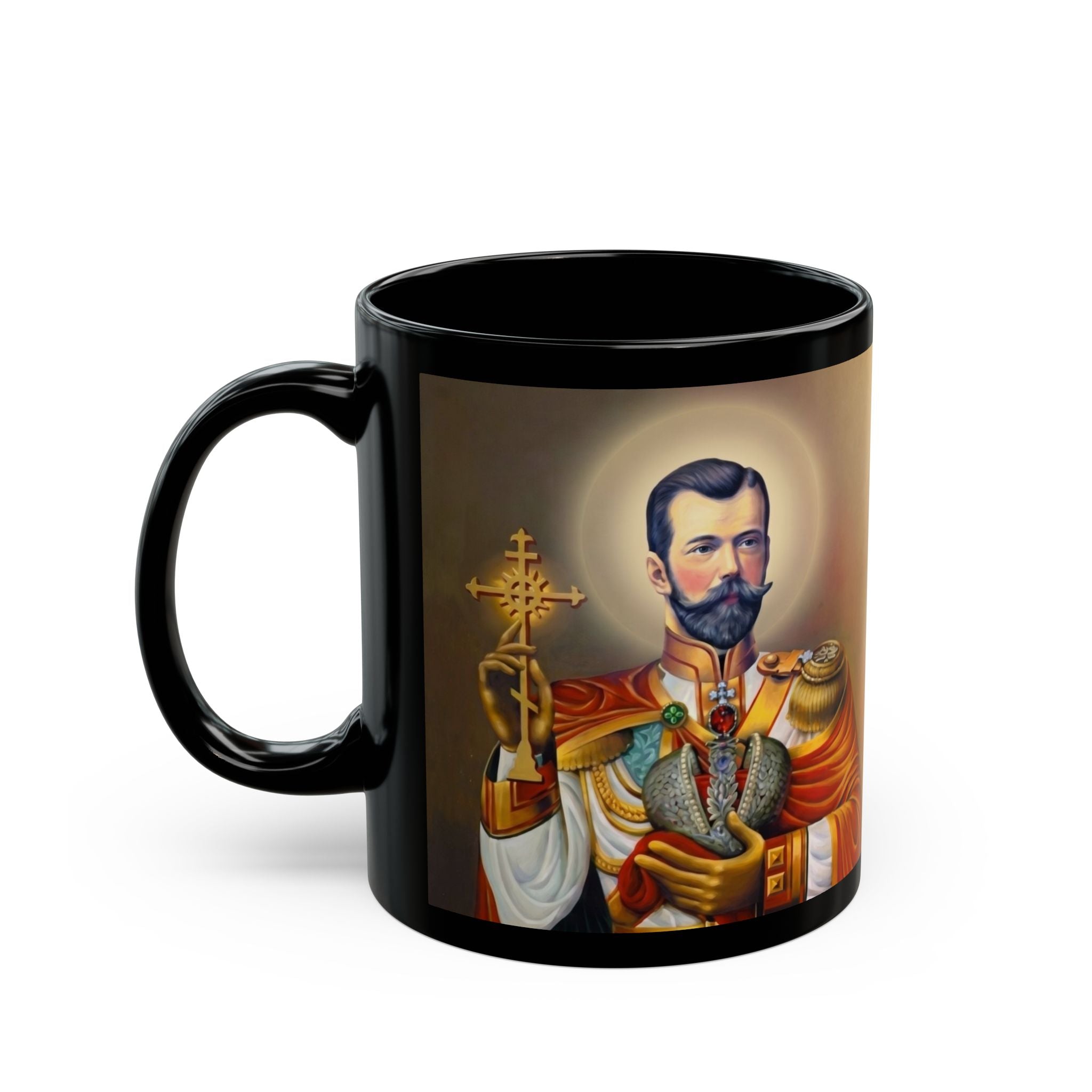 Saint Tsar Nicholas II Orthodox Christian Black Coffee Mug — Orthodox Christian Gift