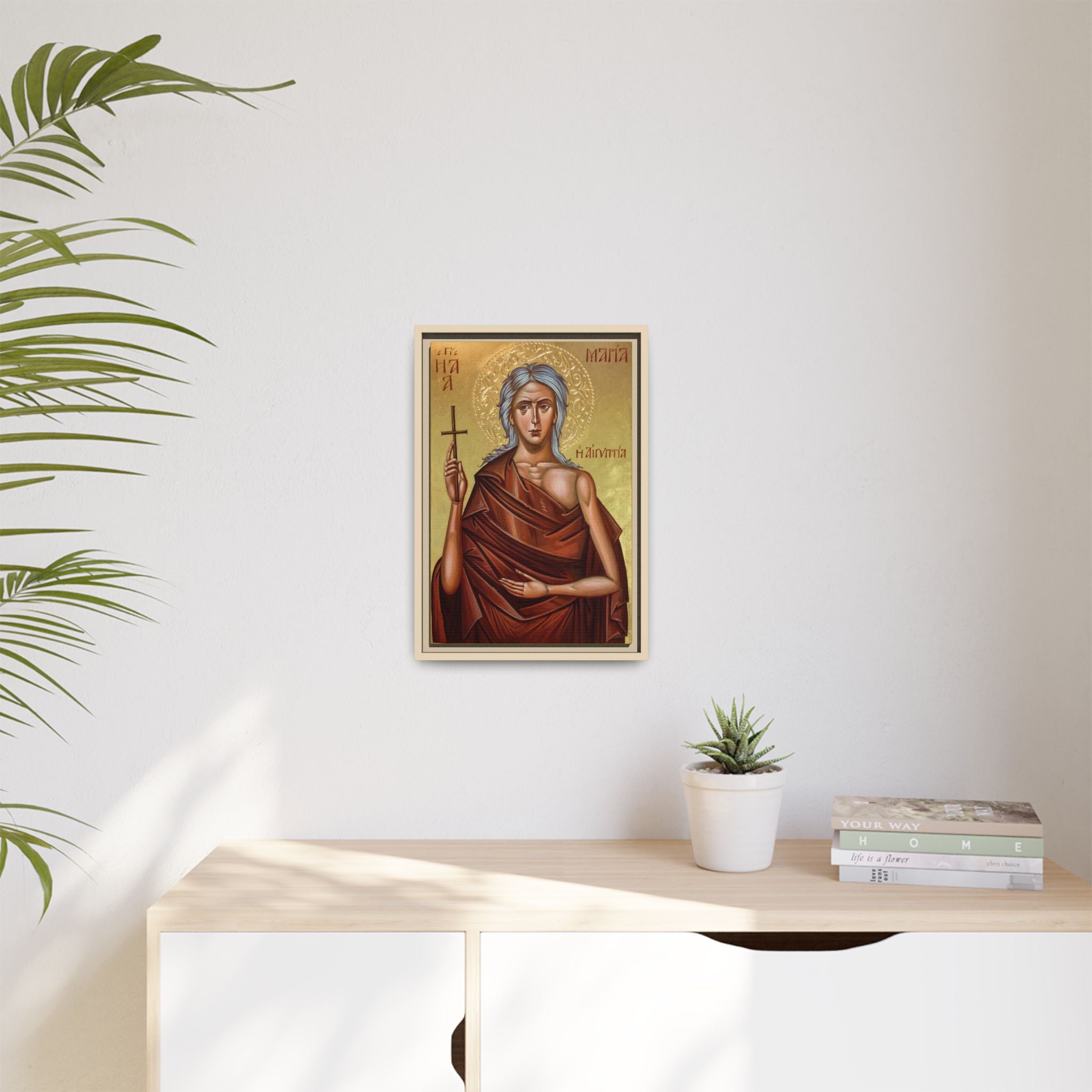 Framed canvas icon of Saint Mary of Egypt, traditional Orthodox Christian artwork