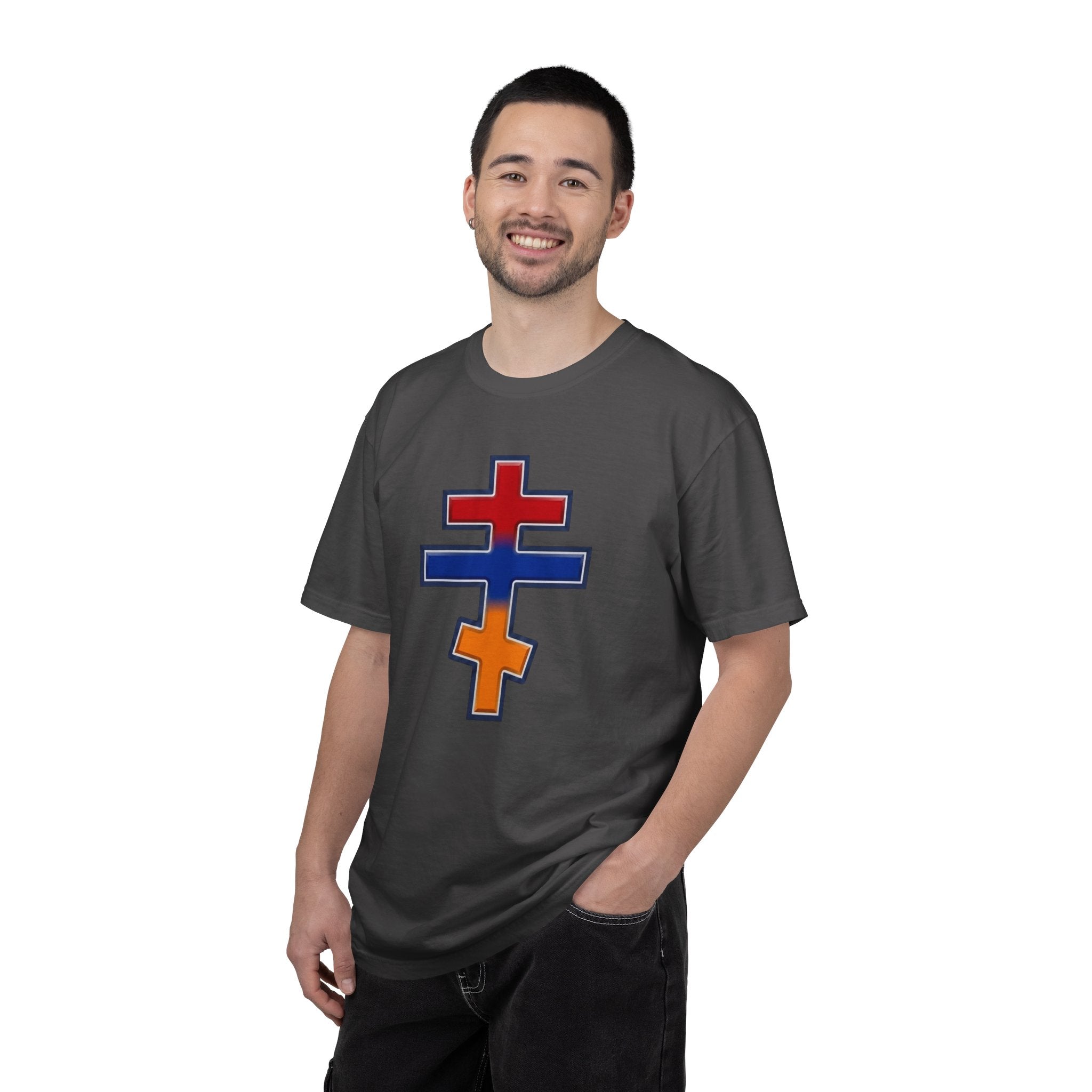 Armenian Orthodox Cross design on a heavyweight garment-dyed t-shirt