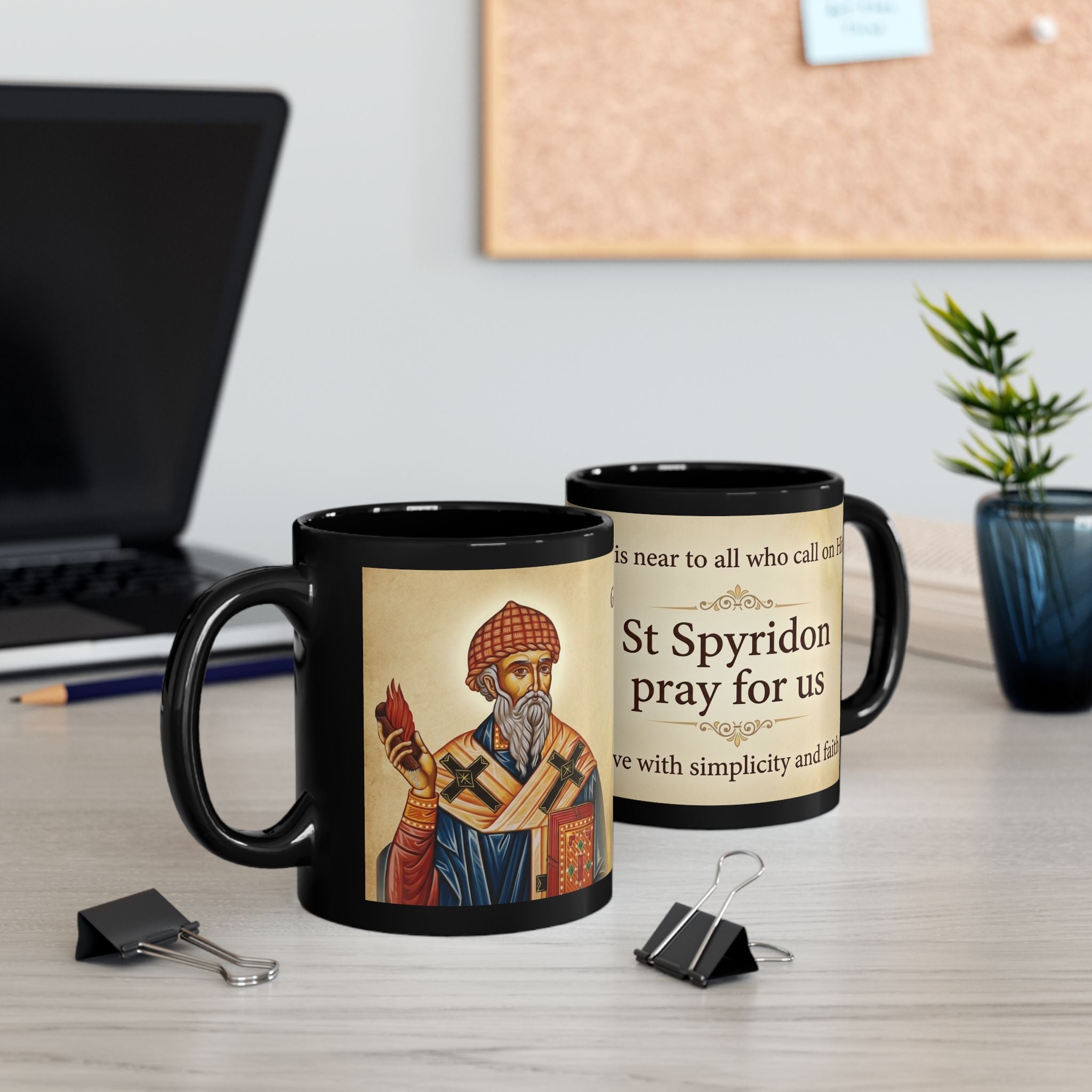 Saint Spyridon of Trimythous Orthodox Christian Black Coffee Mug — Christian Gift Idea