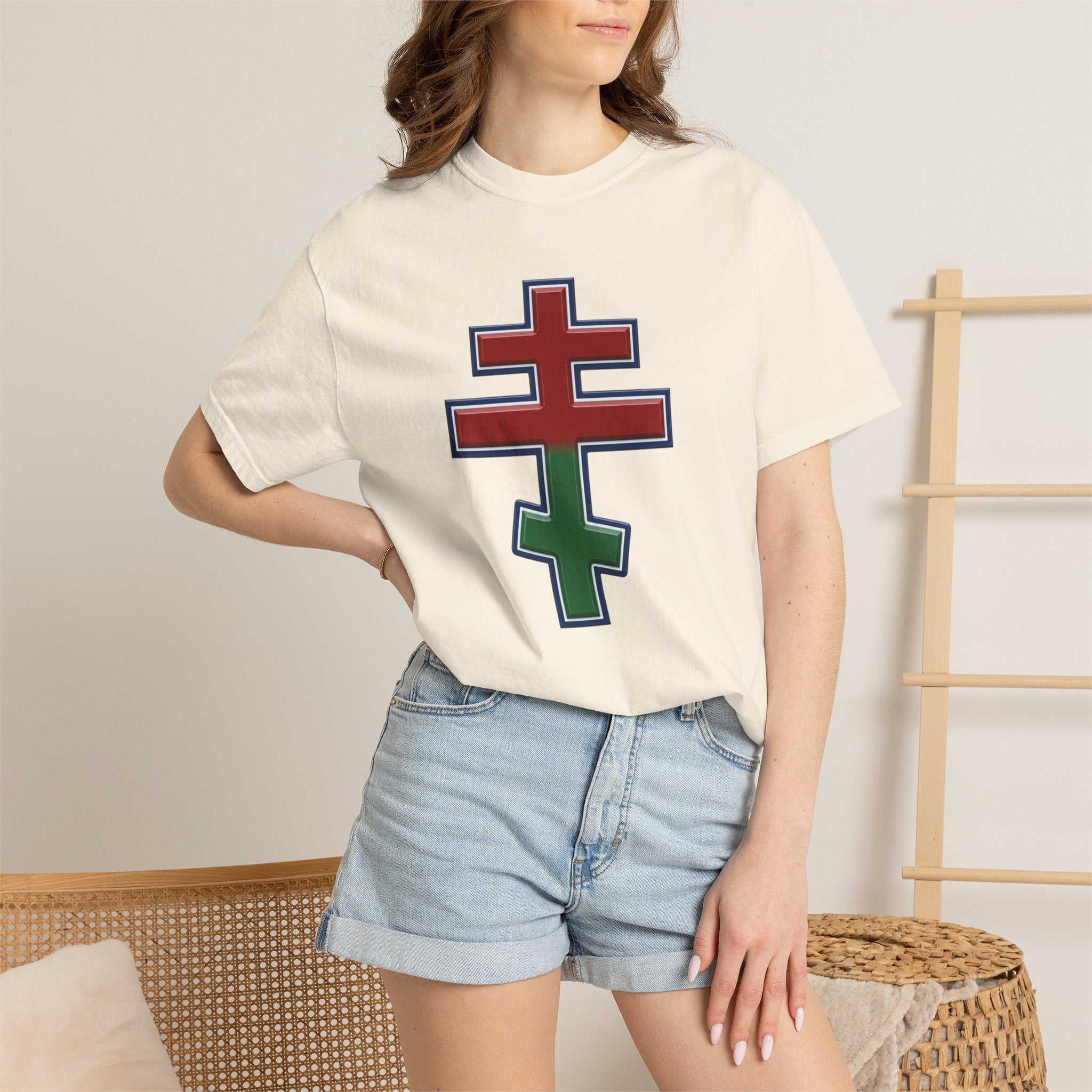Belarusian Orthodox Cross design on a heavyweight garment-dyed t-shirt
