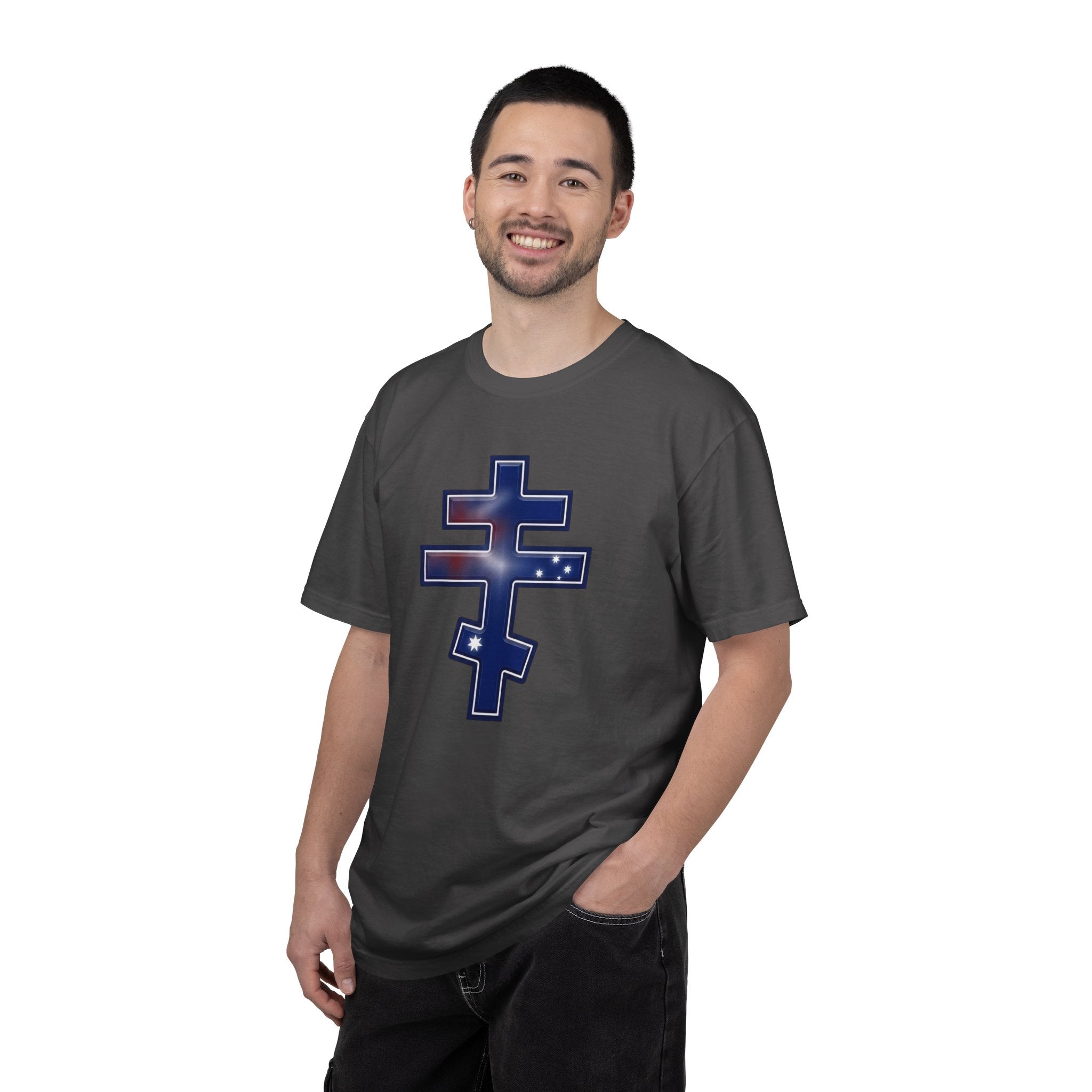 Australian Orthodox Cross design on a heavyweight garment-dyed t-shirt