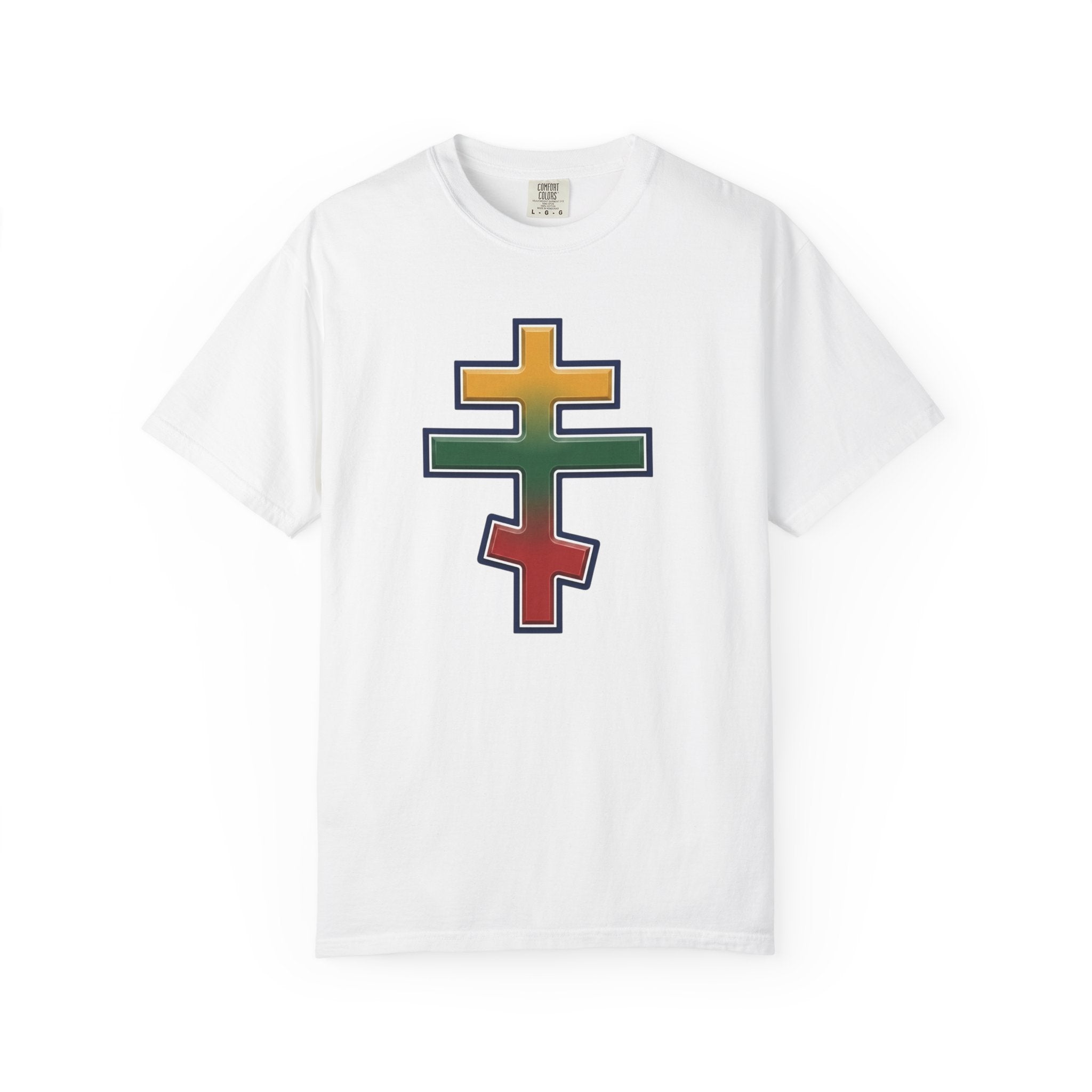 Lithuanian Orthodox Cross design on a heavyweight garment-dyed t-shirt