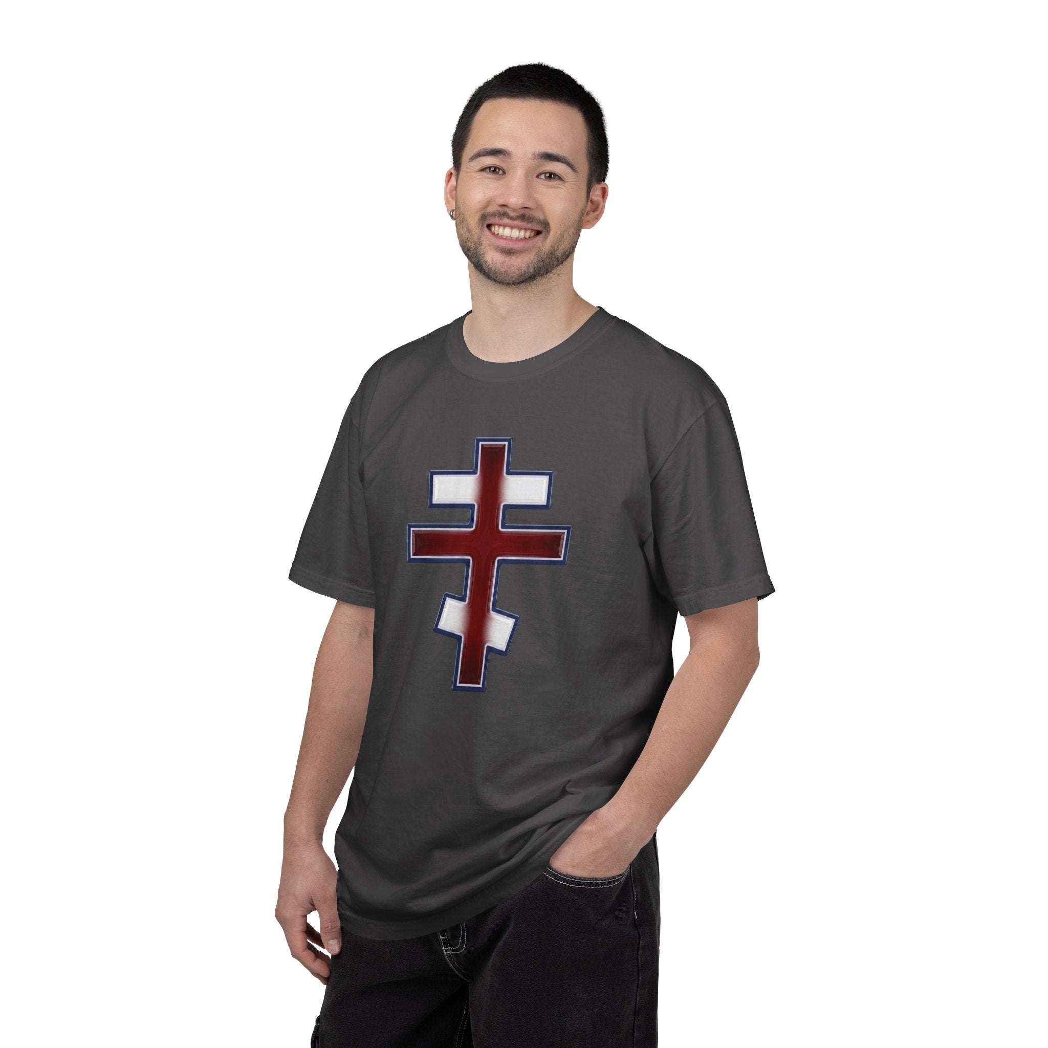 United Kingdom Orthodox Cross design on a heavyweight garment-dyed t-shirt