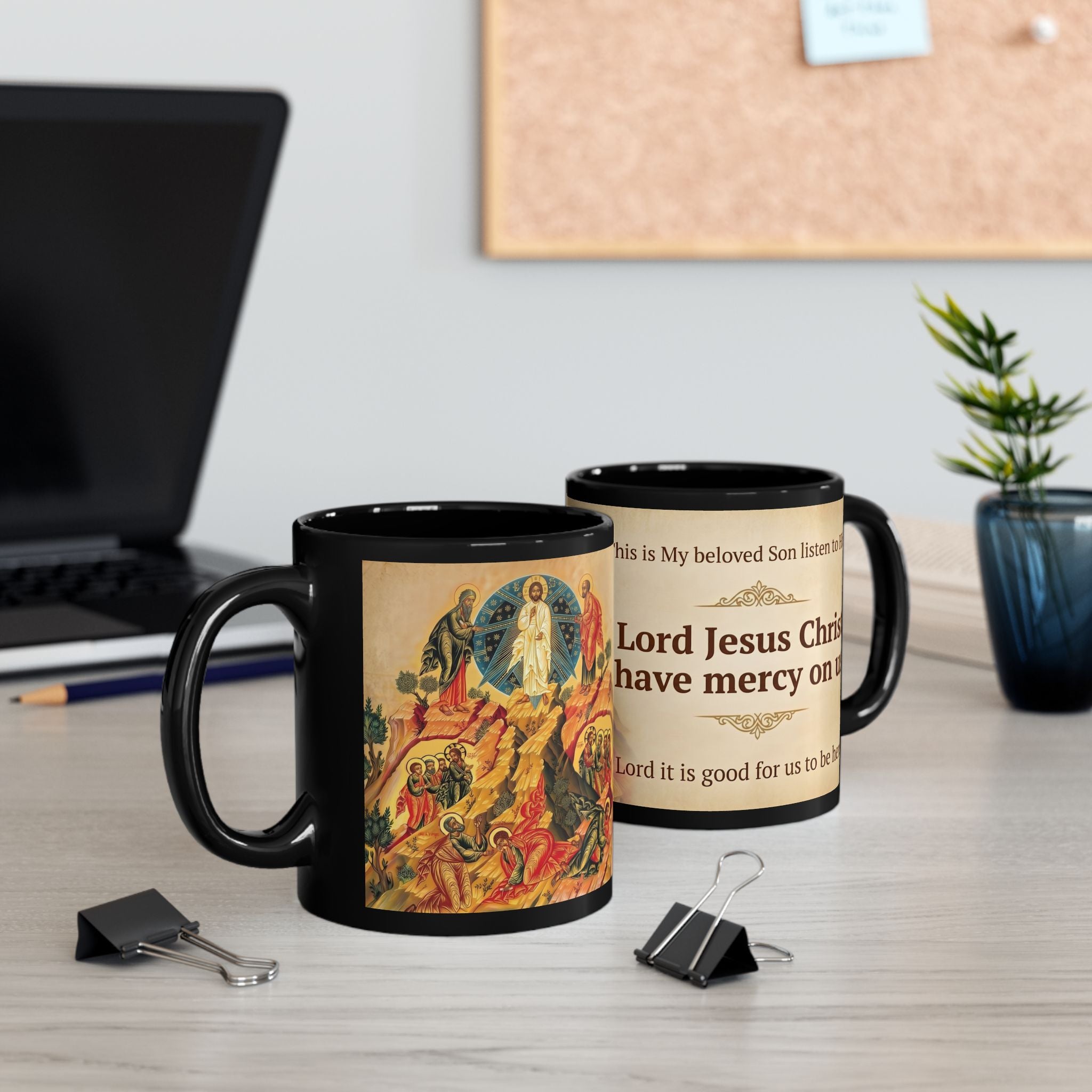 Transfiguration of Christ Orthodox Christian Black Coffee Mug — Christian Gift Idea