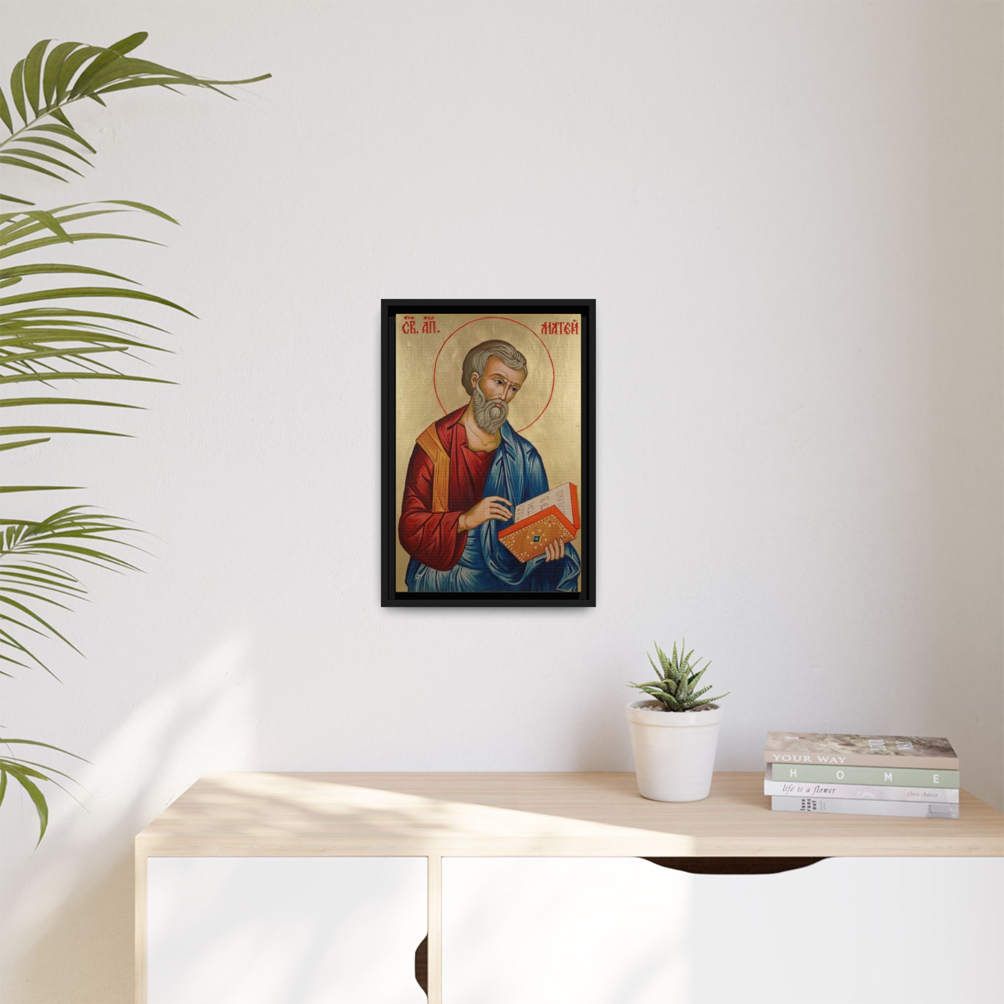 Framed canvas icon of Saint Matthew the Apostle, traditional Orthodox Christian artwork