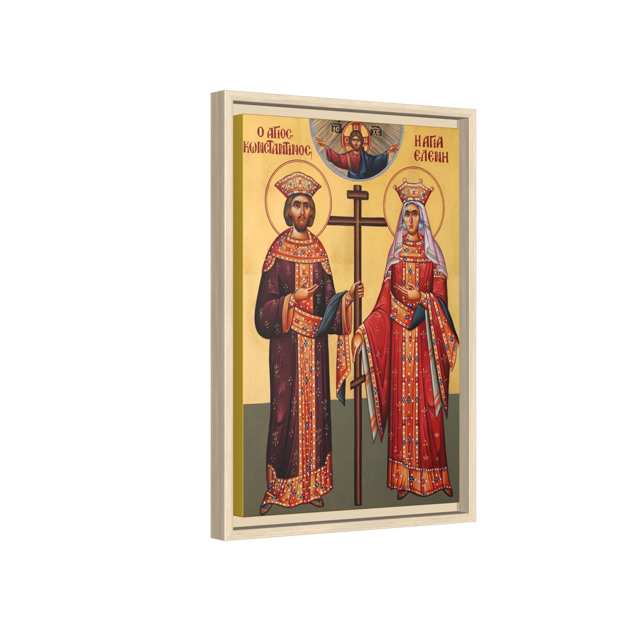 Framed canvas icon of Saint Constantine and Saint Helen, traditional Orthodox Christian artwork