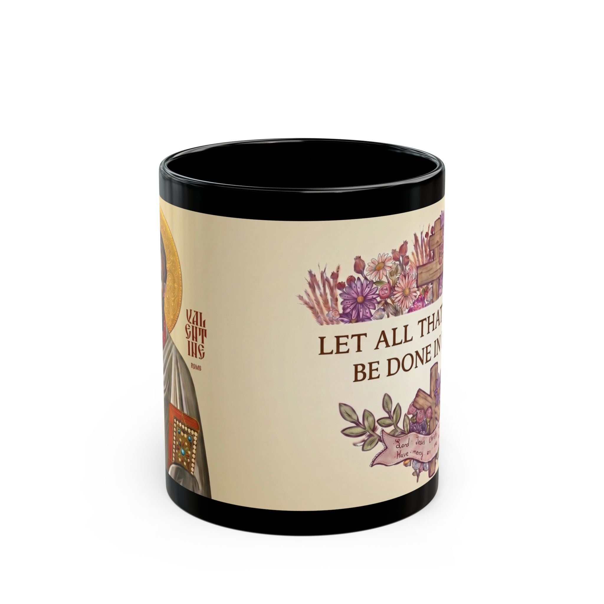 Saint Valentine Orthodox Christian Black Coffee Mug — Gift for Orthodox Christians