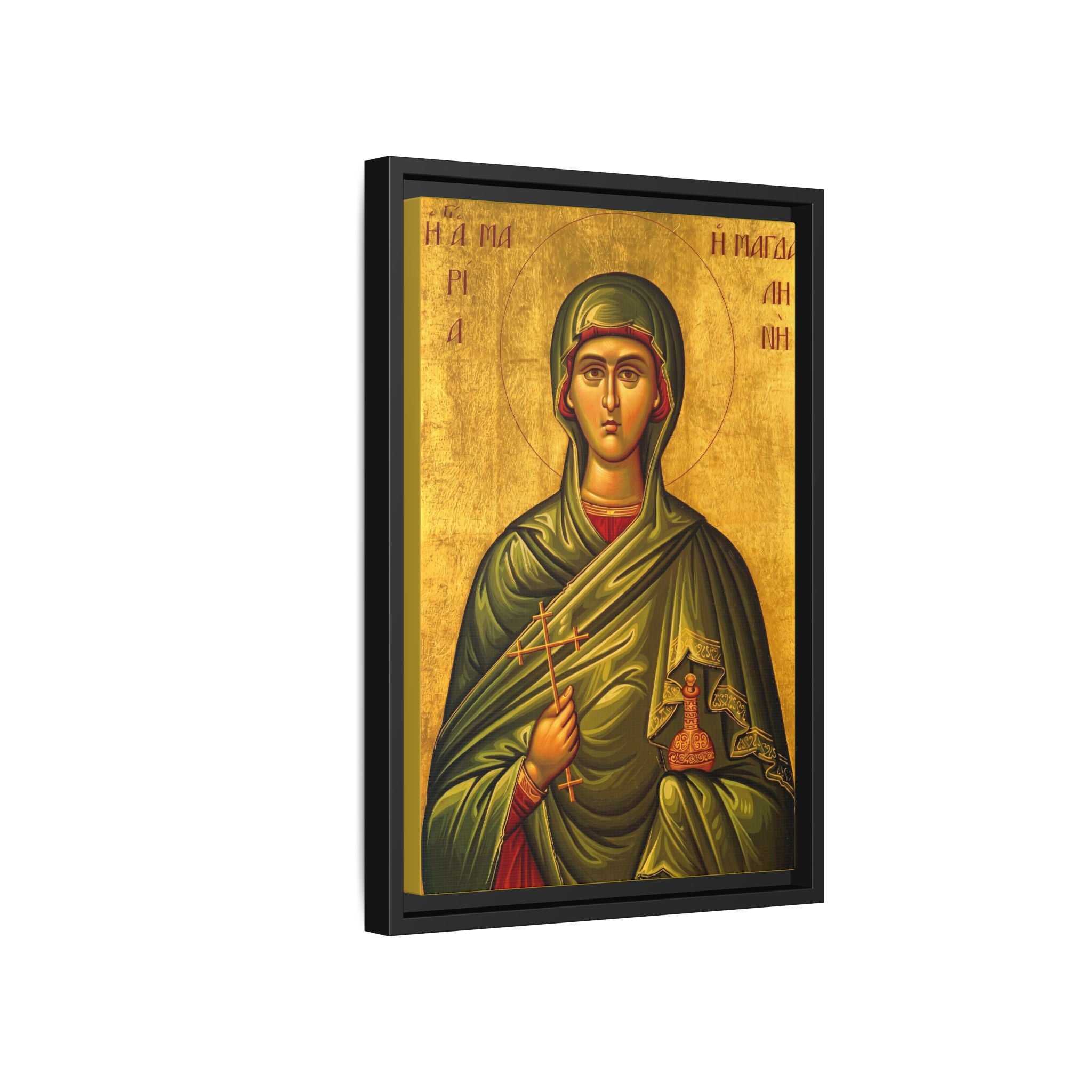 Framed canvas icon of Saint Mary Magdalene, traditional Orthodox Christian artwork