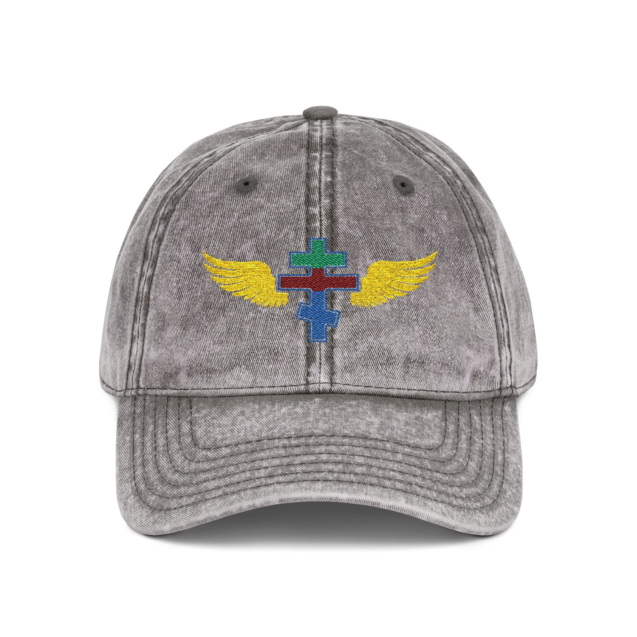 Eritrean Orthodox cross with wings embroidered on vintage cotton twill cap -- additional view 2