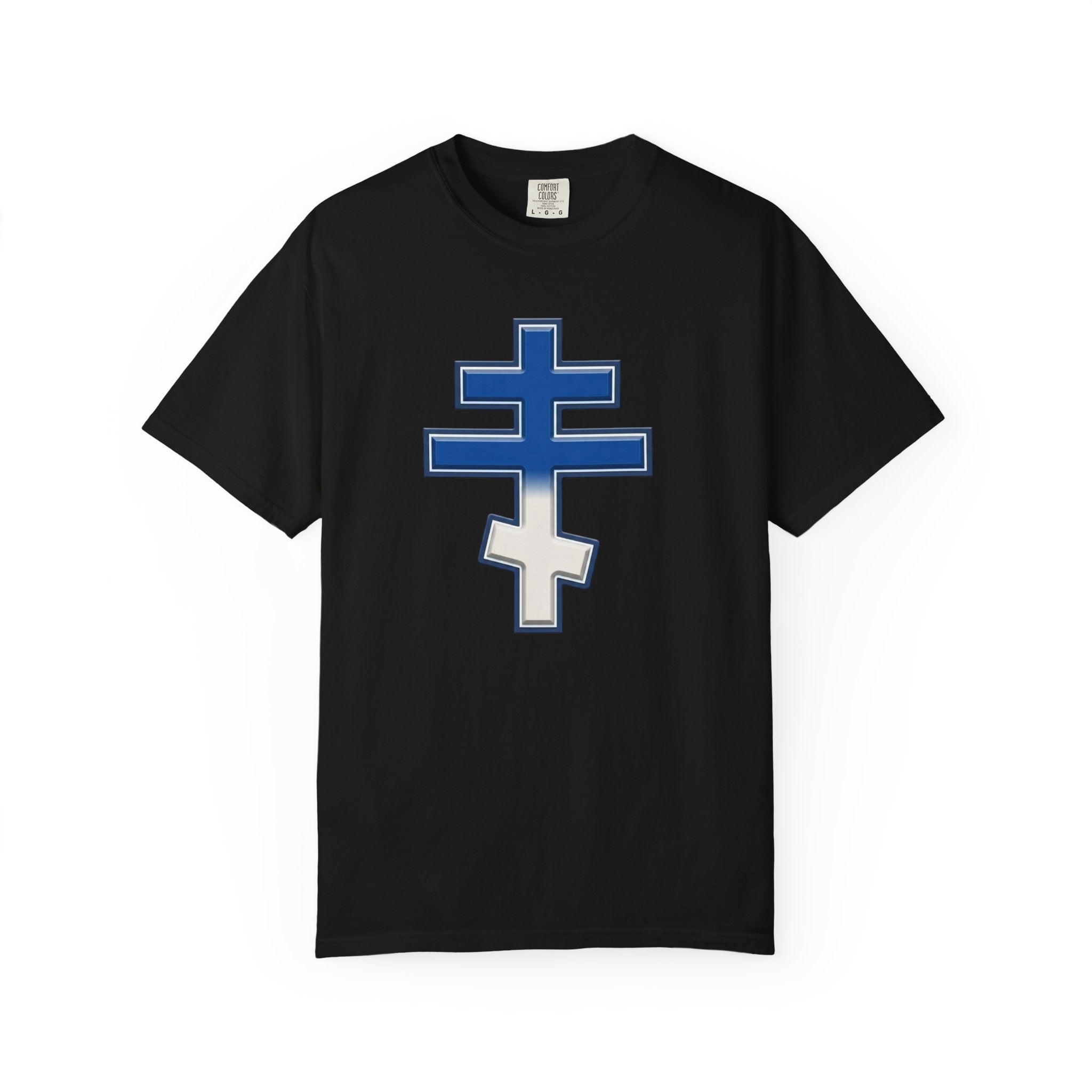 Greek Orthodox Cross design on a heavyweight garment-dyed t-shirt