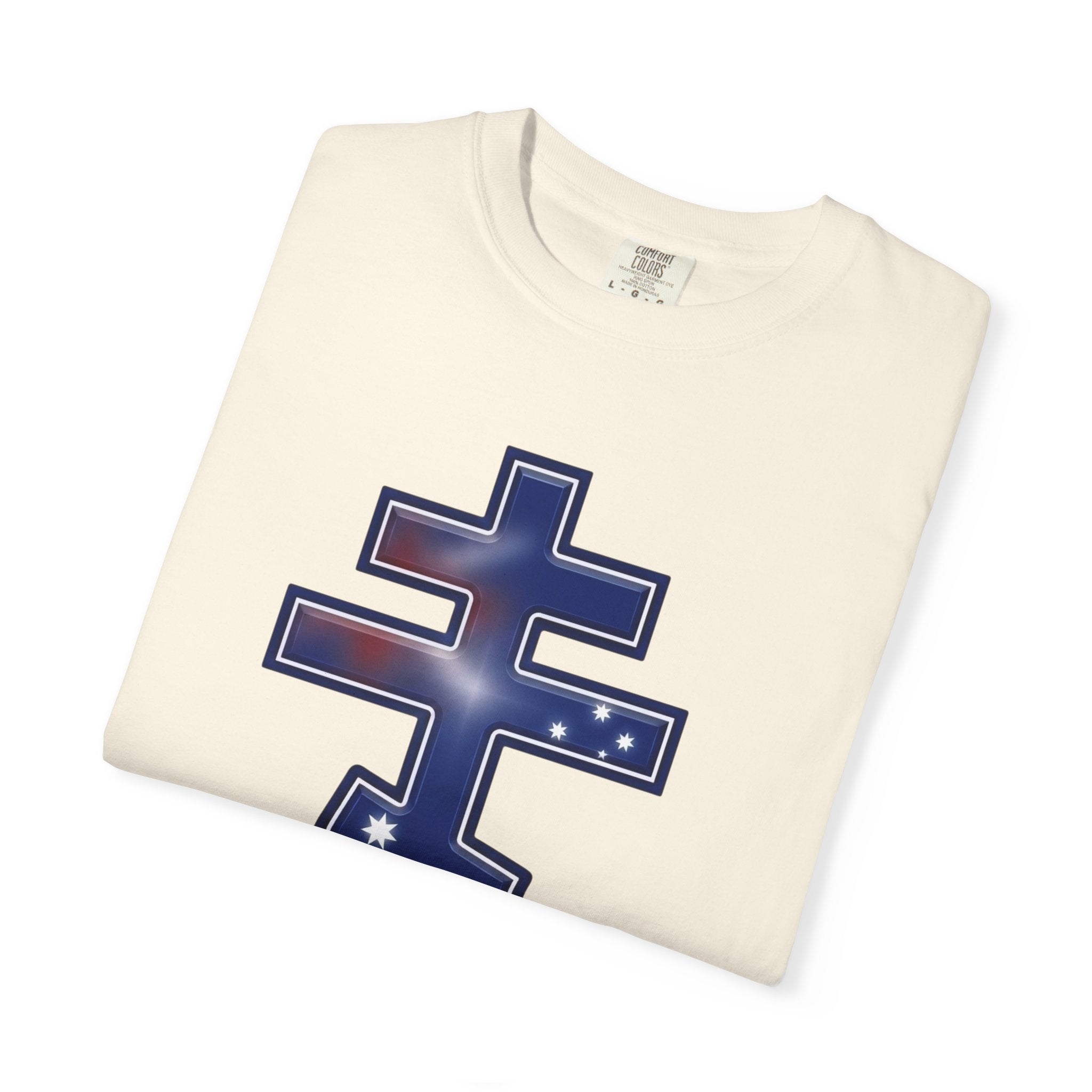 Australian Orthodox Cross design on a heavyweight garment-dyed t-shirt