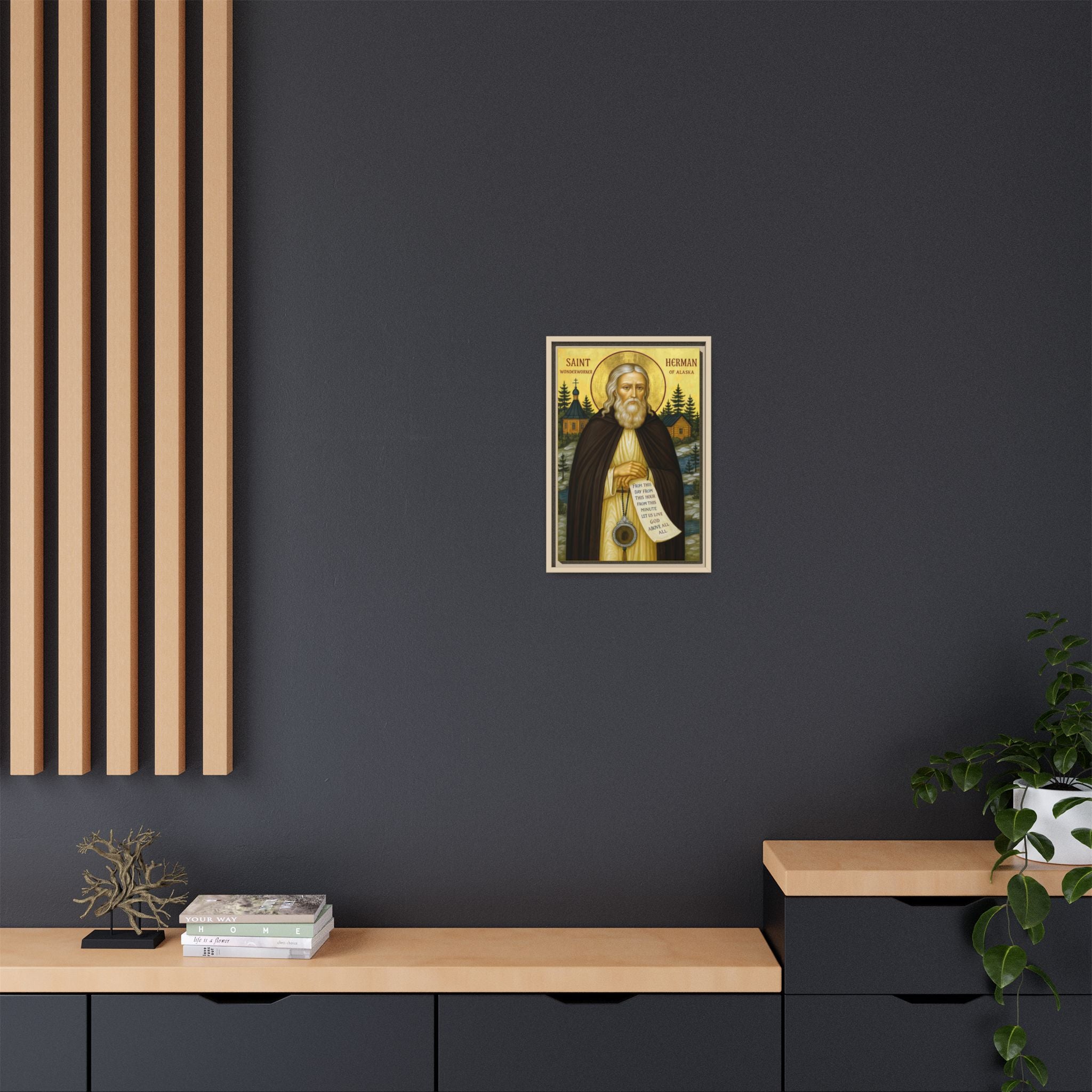 Framed canvas icon of Saint Herman of Alaska, traditional Orthodox Christian artwork