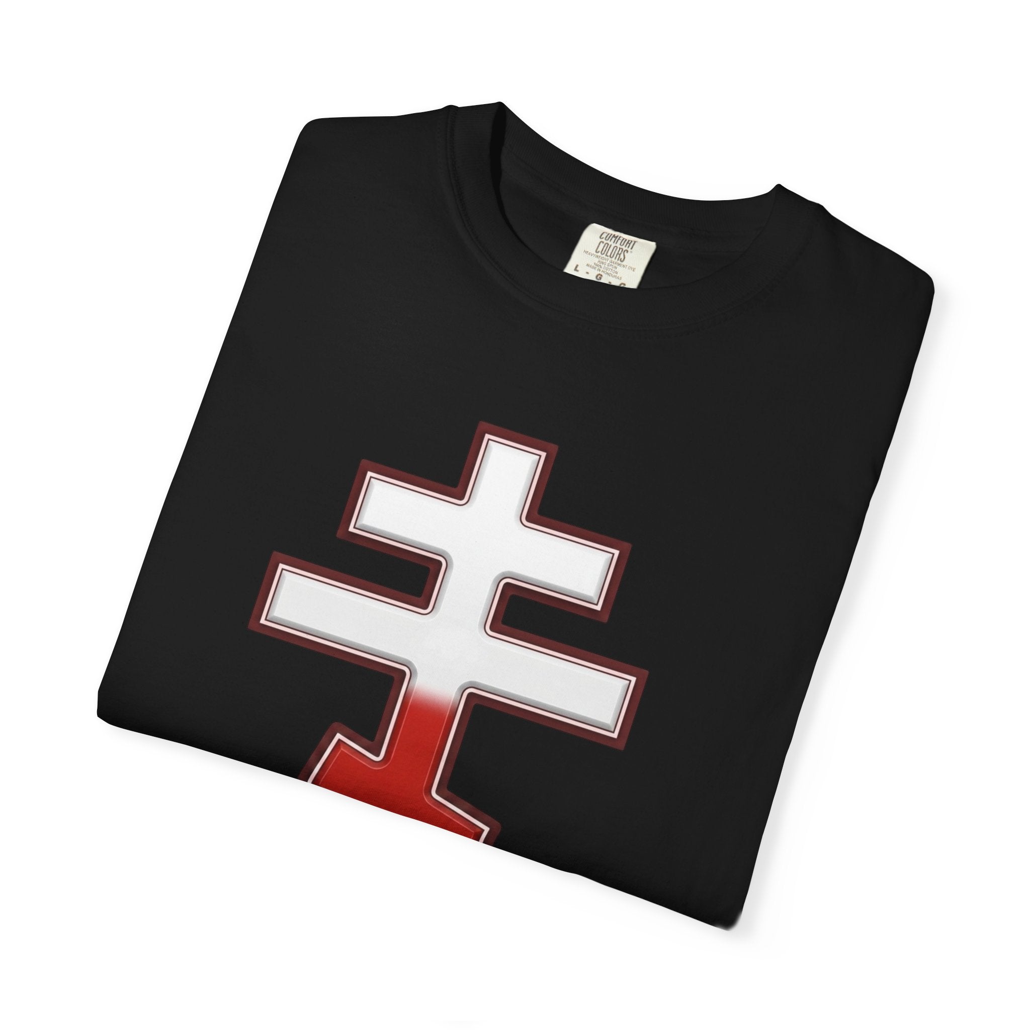 Polish Orthodox Cross design on a heavyweight garment-dyed t-shirt