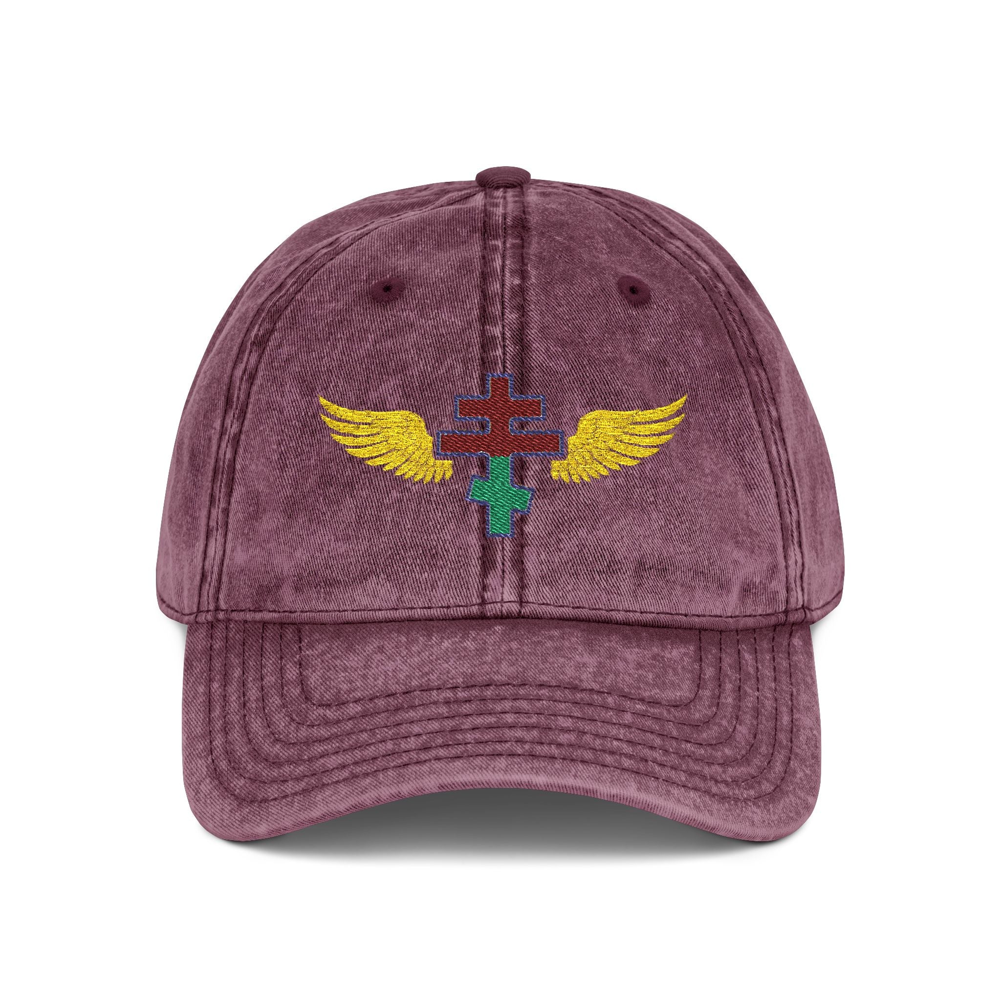 Belarusian Orthodox cross with wings embroidered on vintage cotton twill cap -- additional view 4