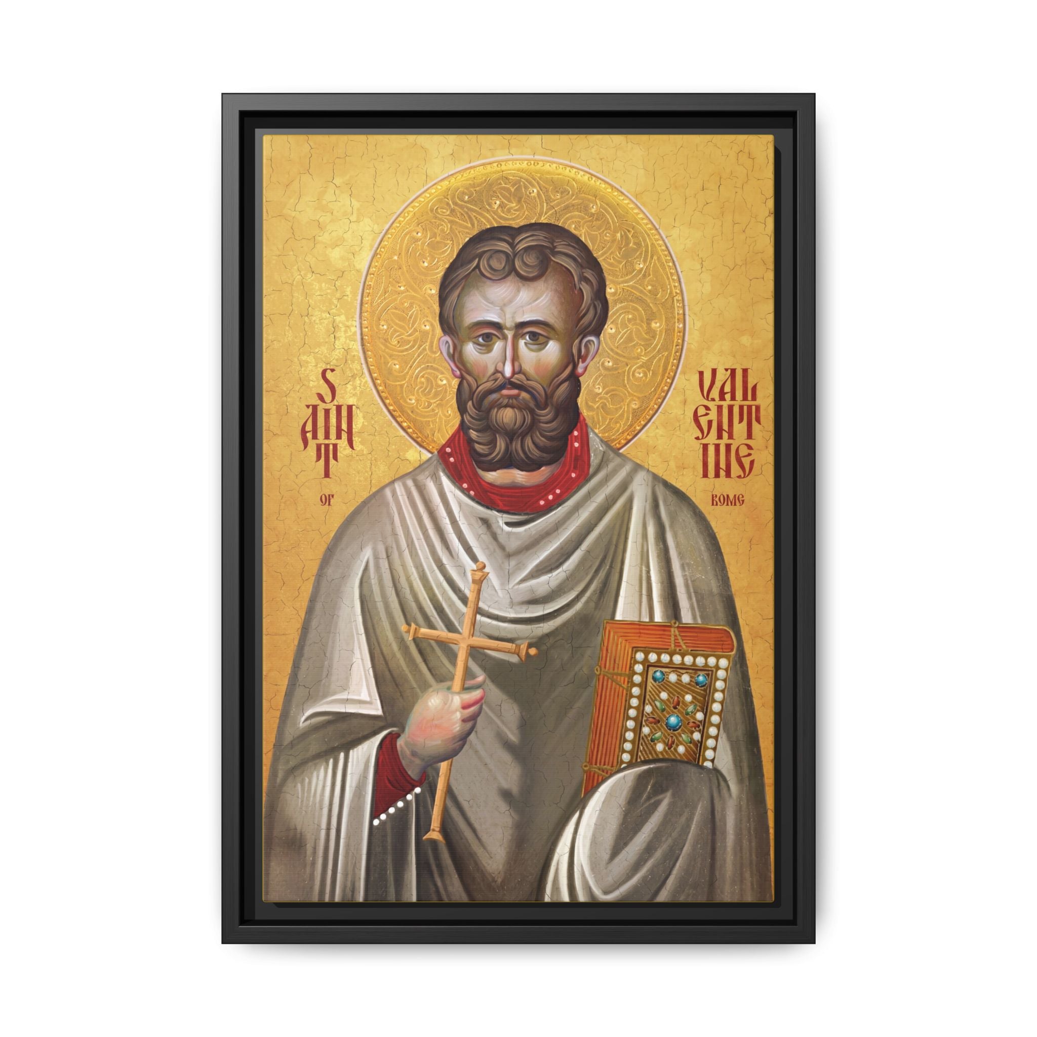 Framed canvas icon of Saint Valentine, traditional Orthodox Christian artwork