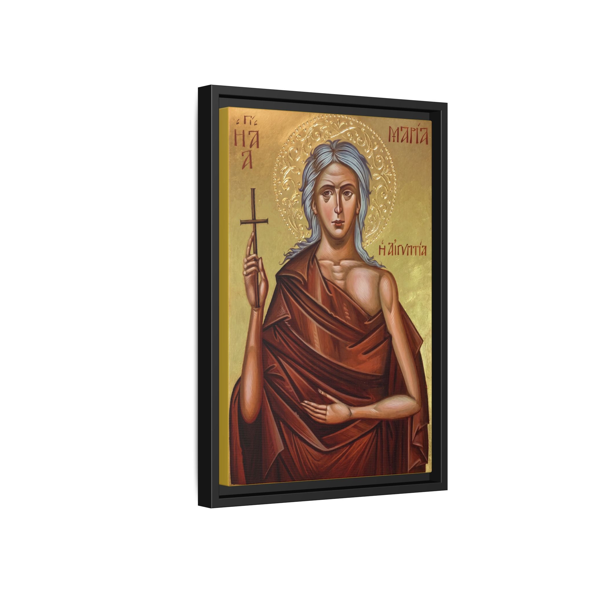 Framed canvas icon of Saint Mary of Egypt, traditional Orthodox Christian artwork