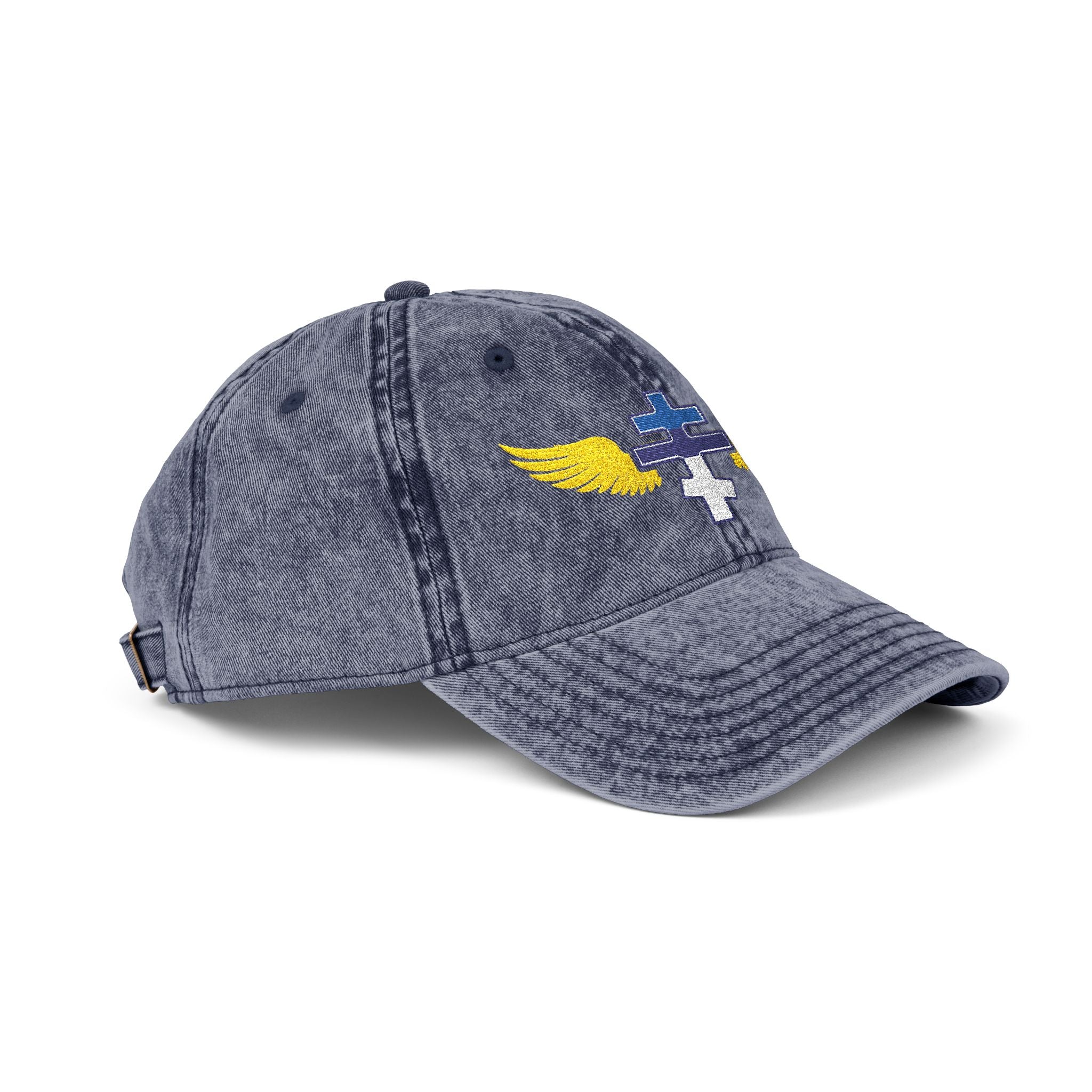 Estonian Orthodox cross with wings embroidered on vintage cotton twill cap -- additional view 11
