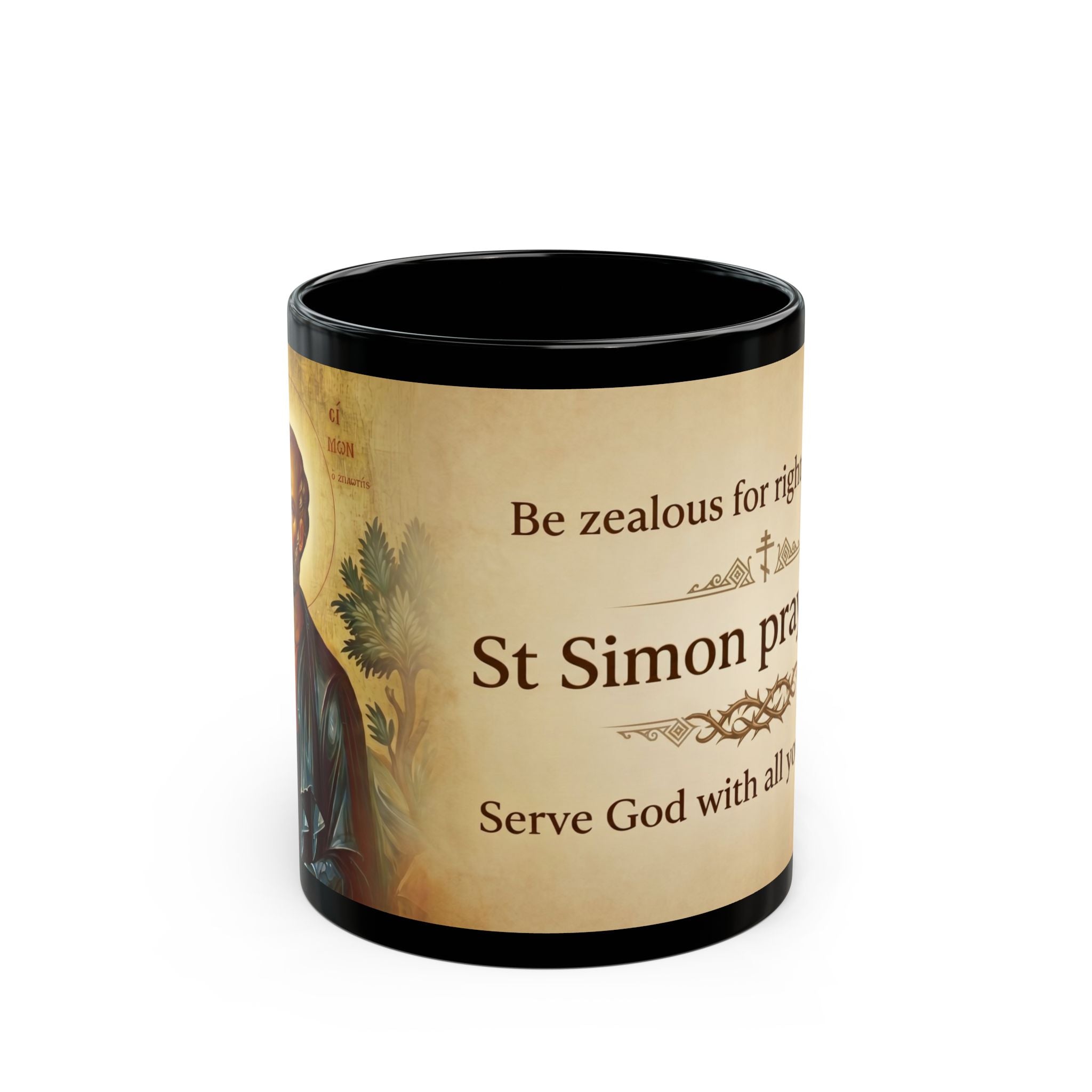 Saint Simon the Zealot Orthodox Christian Black Coffee Mug — Orthodox Christian Mug