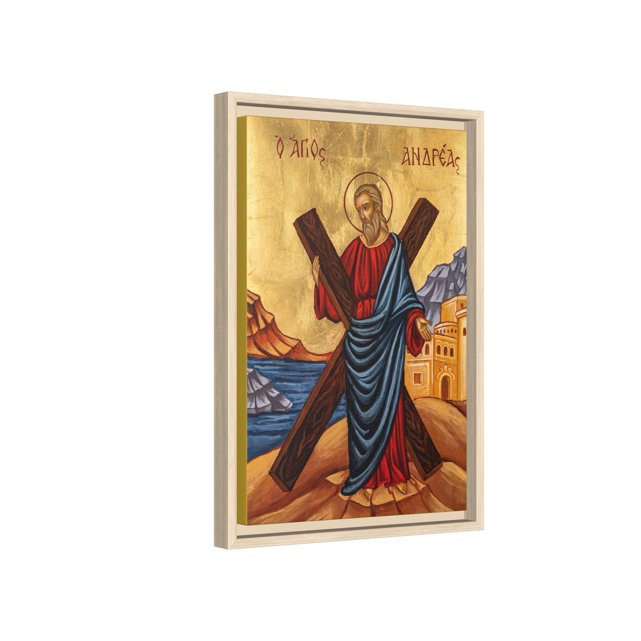Framed canvas icon of Saint Andrew the Apostle, traditional Orthodox Christian artwork