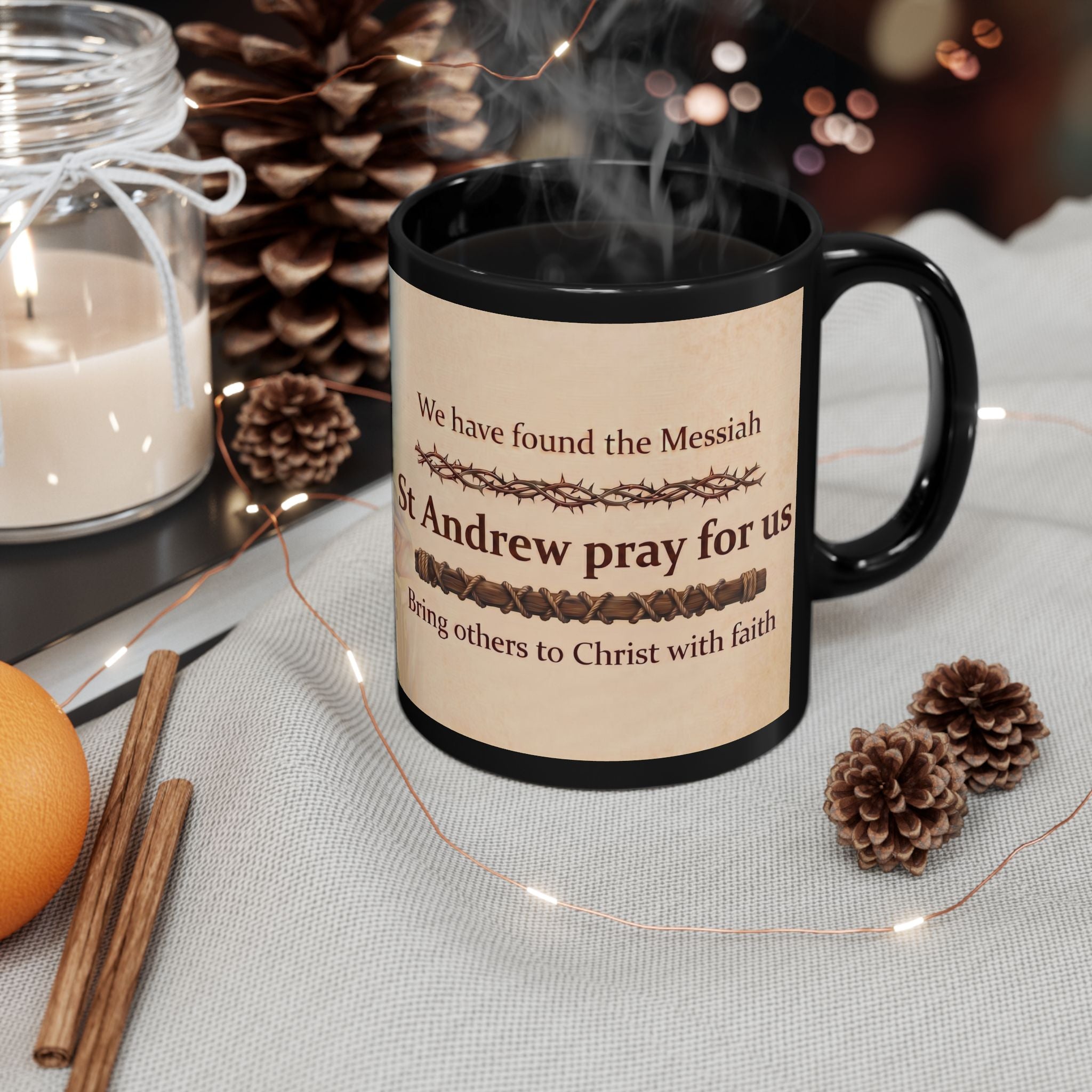 Saint Andrew the First-Called Orthodox Christian Black Coffee Mug — Orthodox Coffee Mug