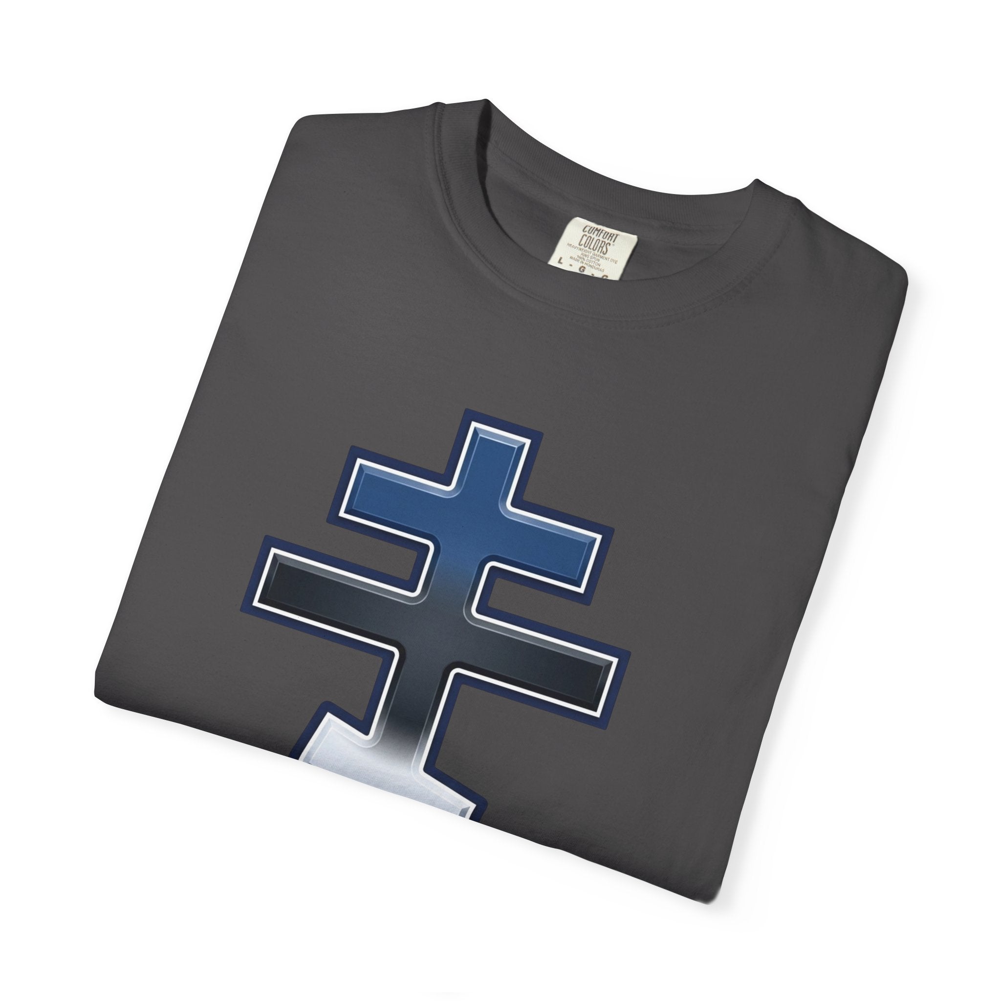 Estonian Orthodox Cross design on a heavyweight garment-dyed t-shirt