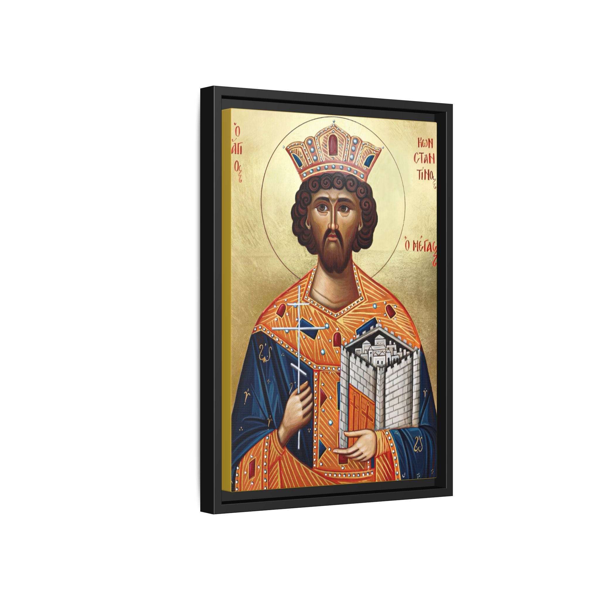 Framed canvas icon of Saint Constantine Equal to the Apostles, traditional Orthodox Christian artwork