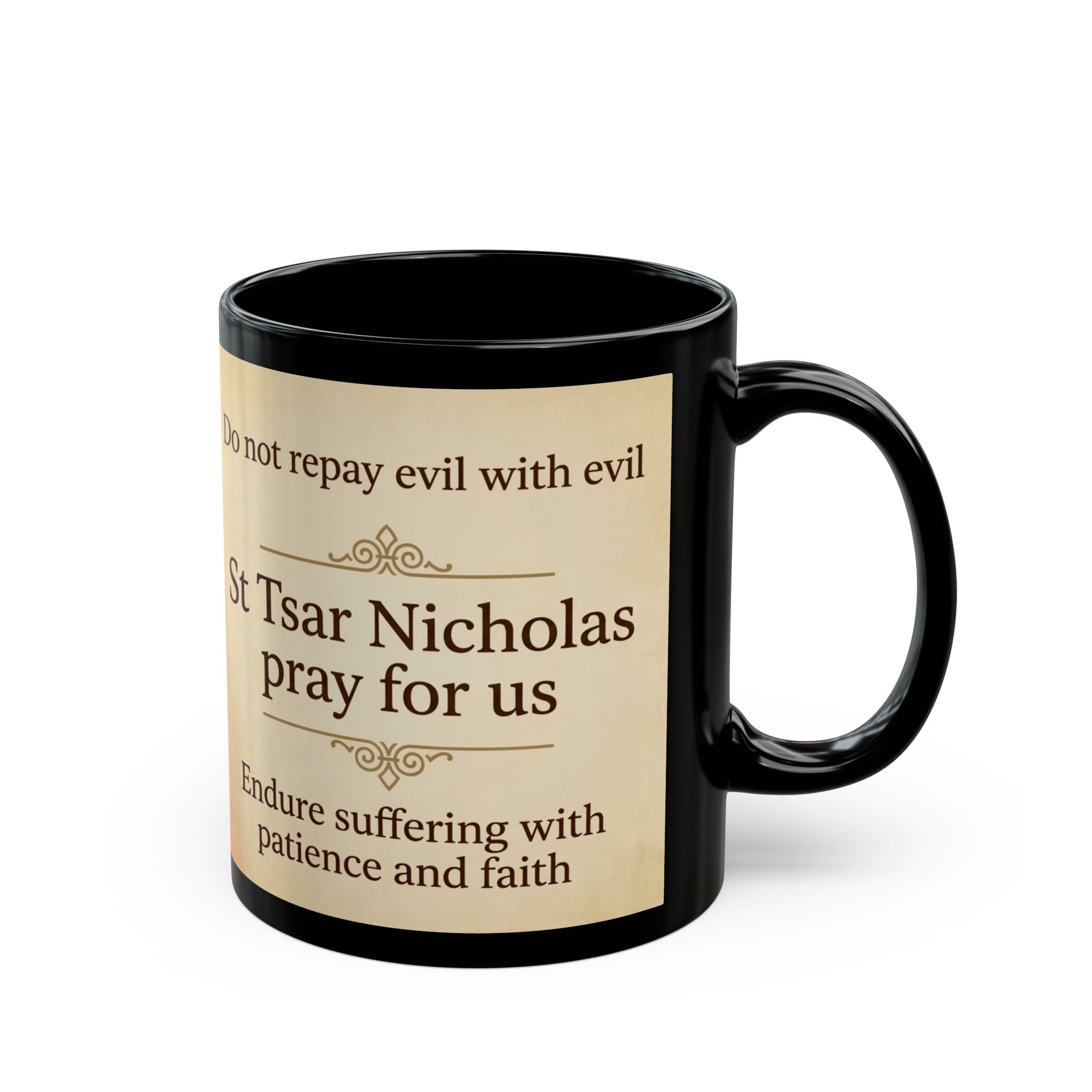 Saint Tsar Nicholas II Orthodox Christian Black Coffee Mug — Gift for Orthodox Christians