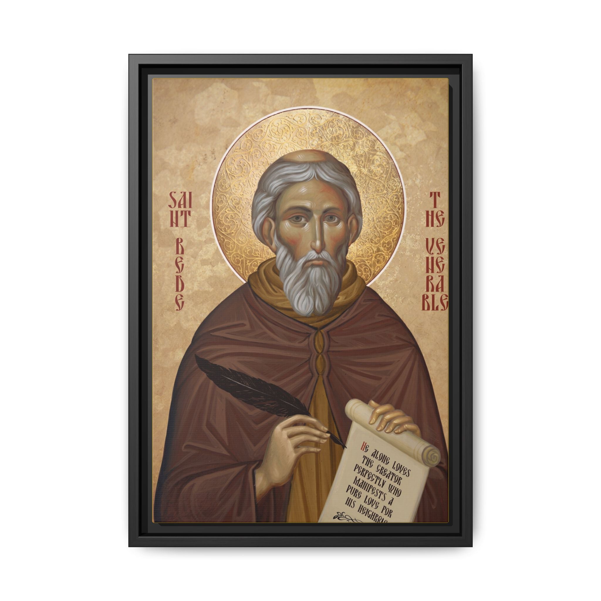 Framed canvas icon of Saint Bede the Venerable, traditional Orthodox Christian artwork