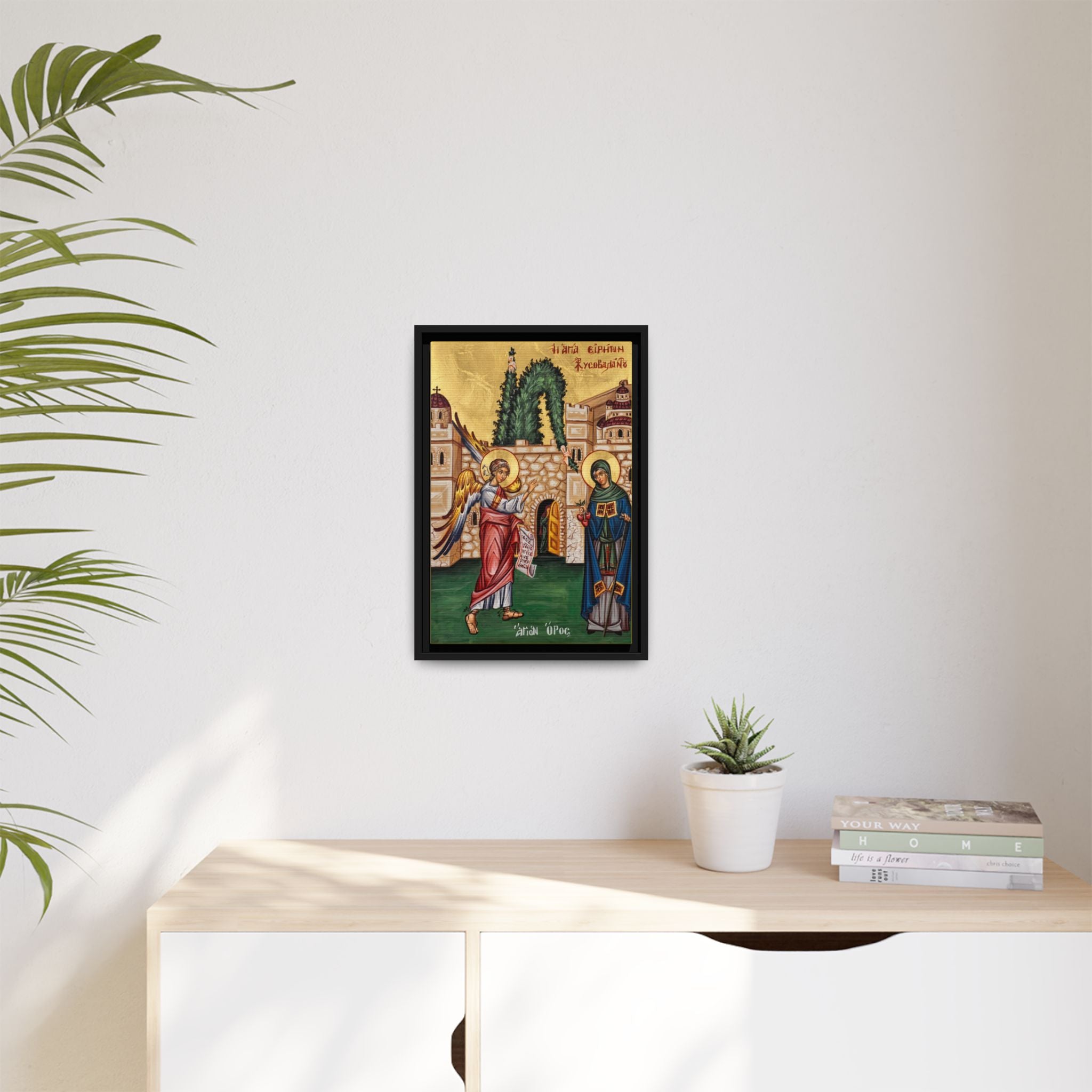 Framed canvas icon of Saint Irene Chrysovalantou, traditional Orthodox Christian artwork