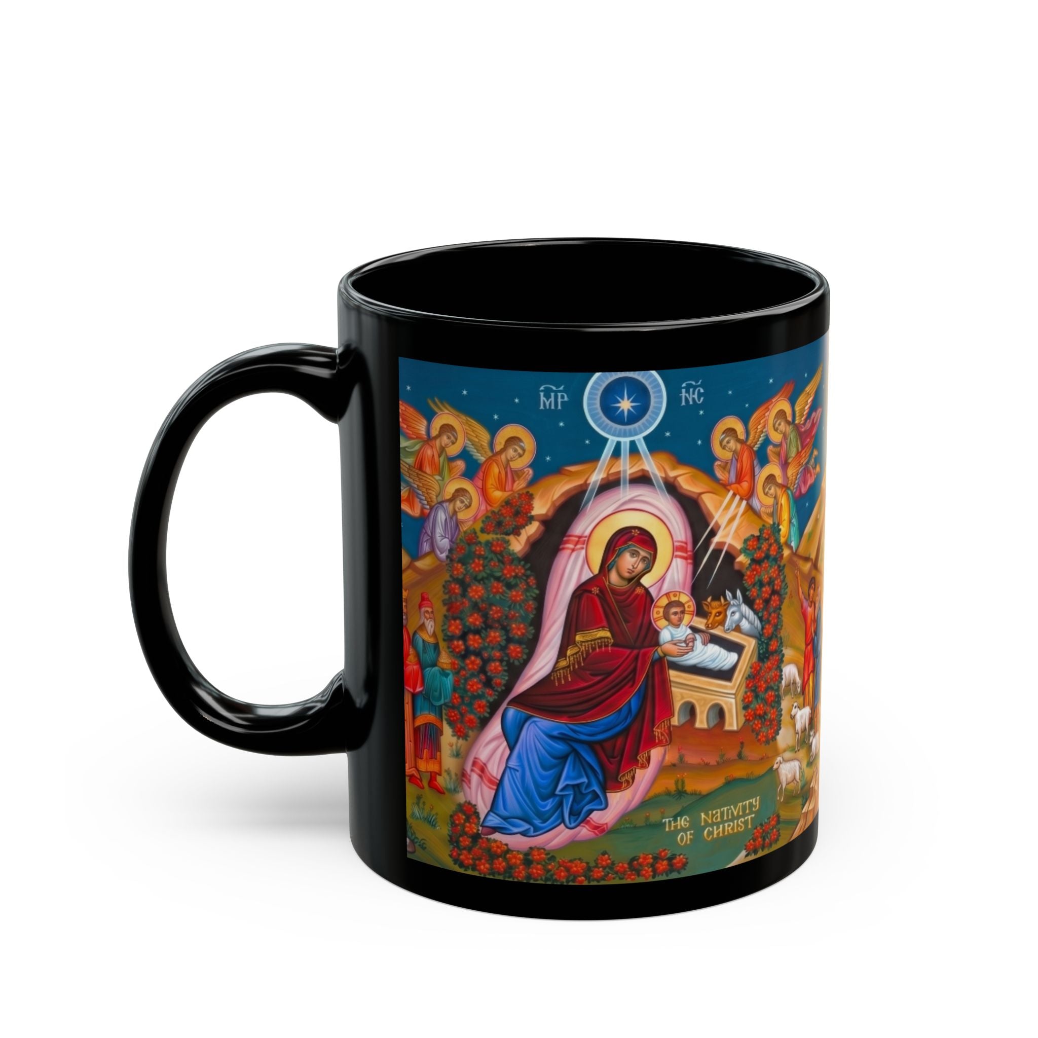 Nativity of Christ Orthodox Christian Black Coffee Mug — Orthodox Christian Gift