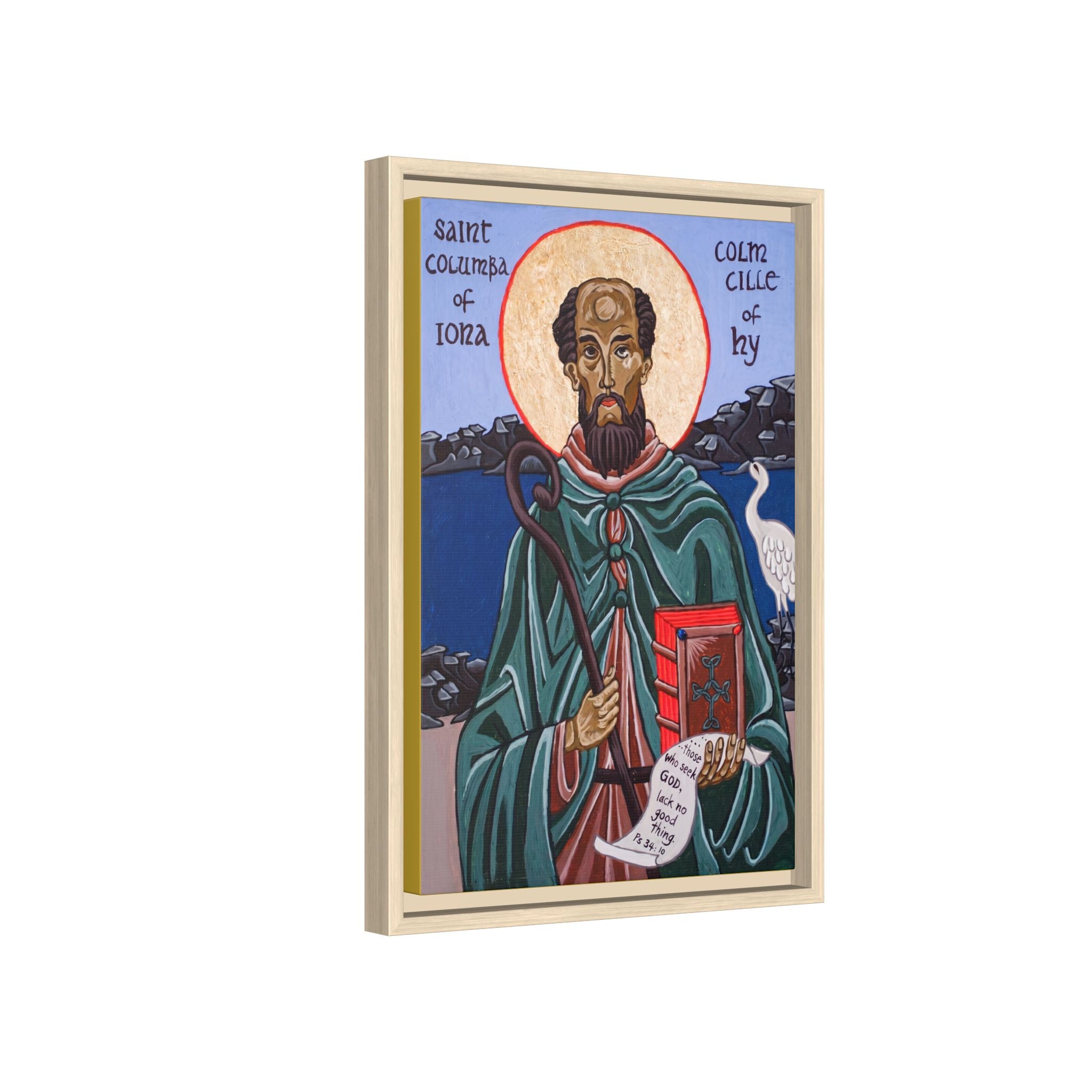 Framed canvas icon of Saint Columba of Iona, traditional Orthodox Christian artwork