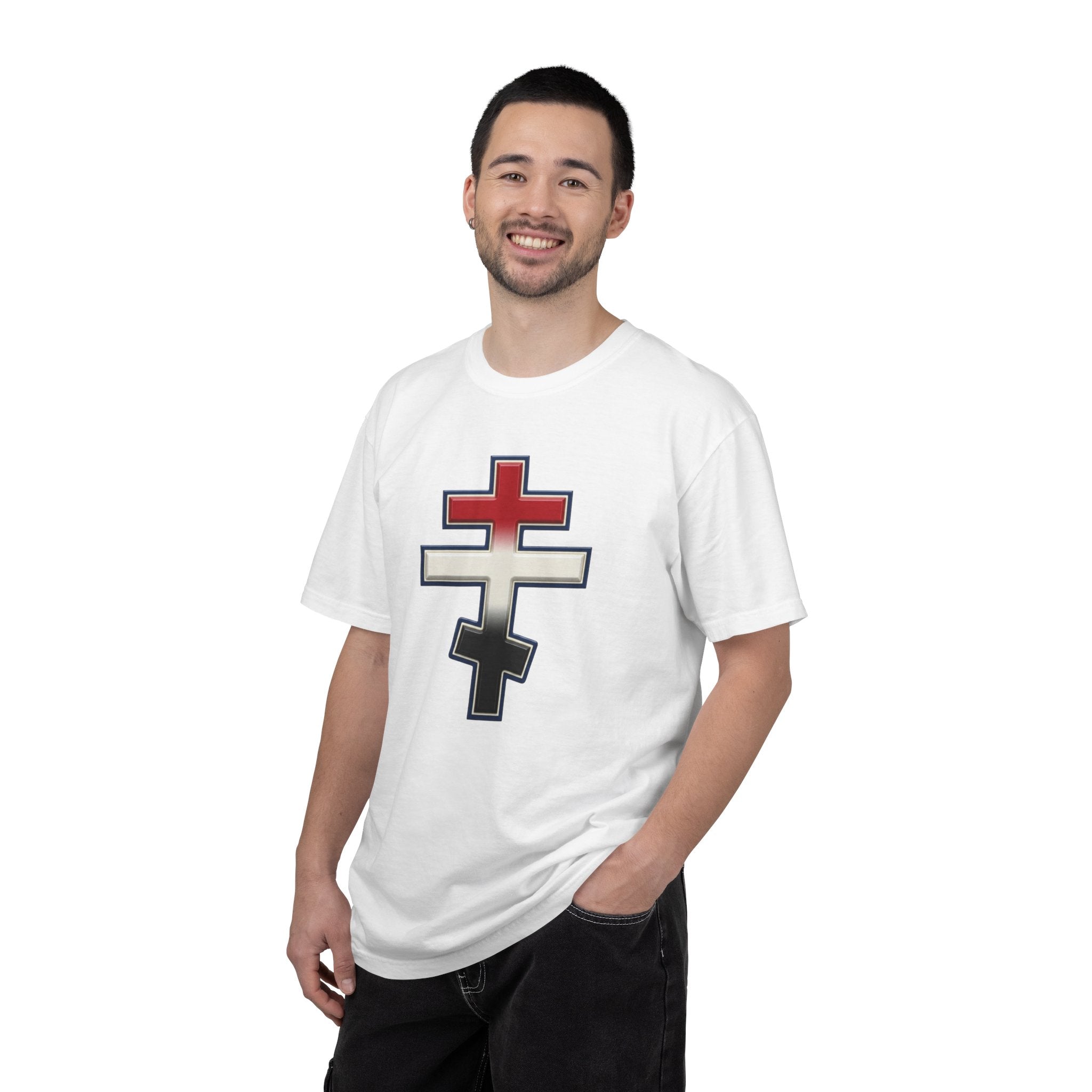 Egyptian Orthodox Cross design on a heavyweight garment-dyed t-shirt