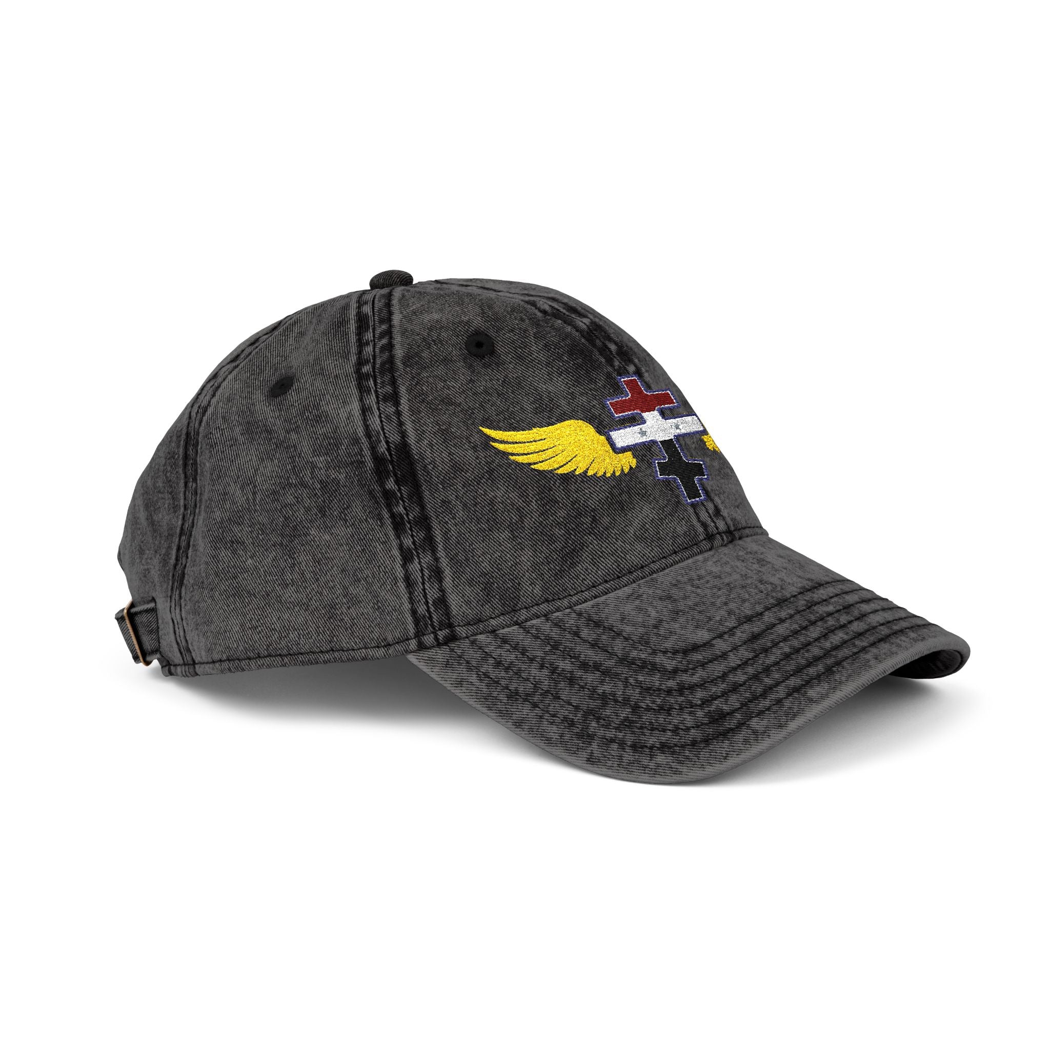 Syrian Orthodox cross with wings embroidered on vintage cotton twill cap -- additional view 5