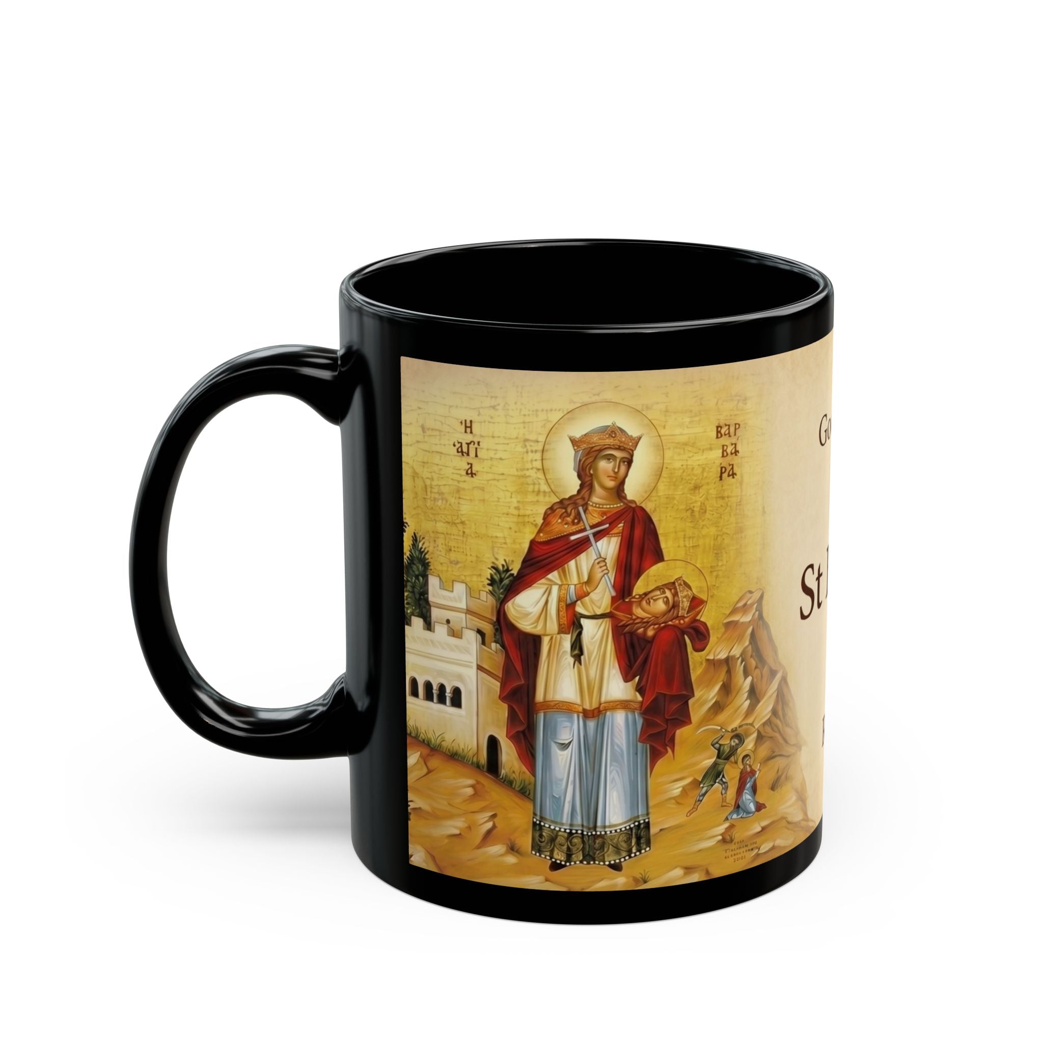 Saint Barbara the Great Martyr Orthodox Christian Black Coffee Mug — Orthodox Christian Gift