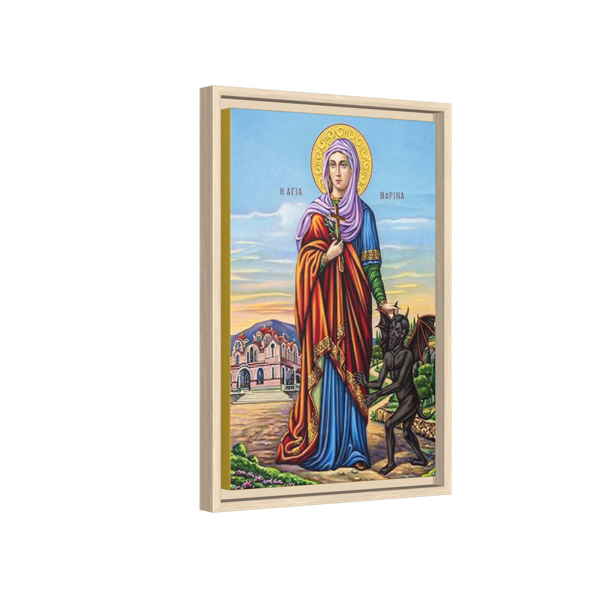 Framed canvas icon of Saint Marina the Great Martyr, traditional Orthodox Christian artwork