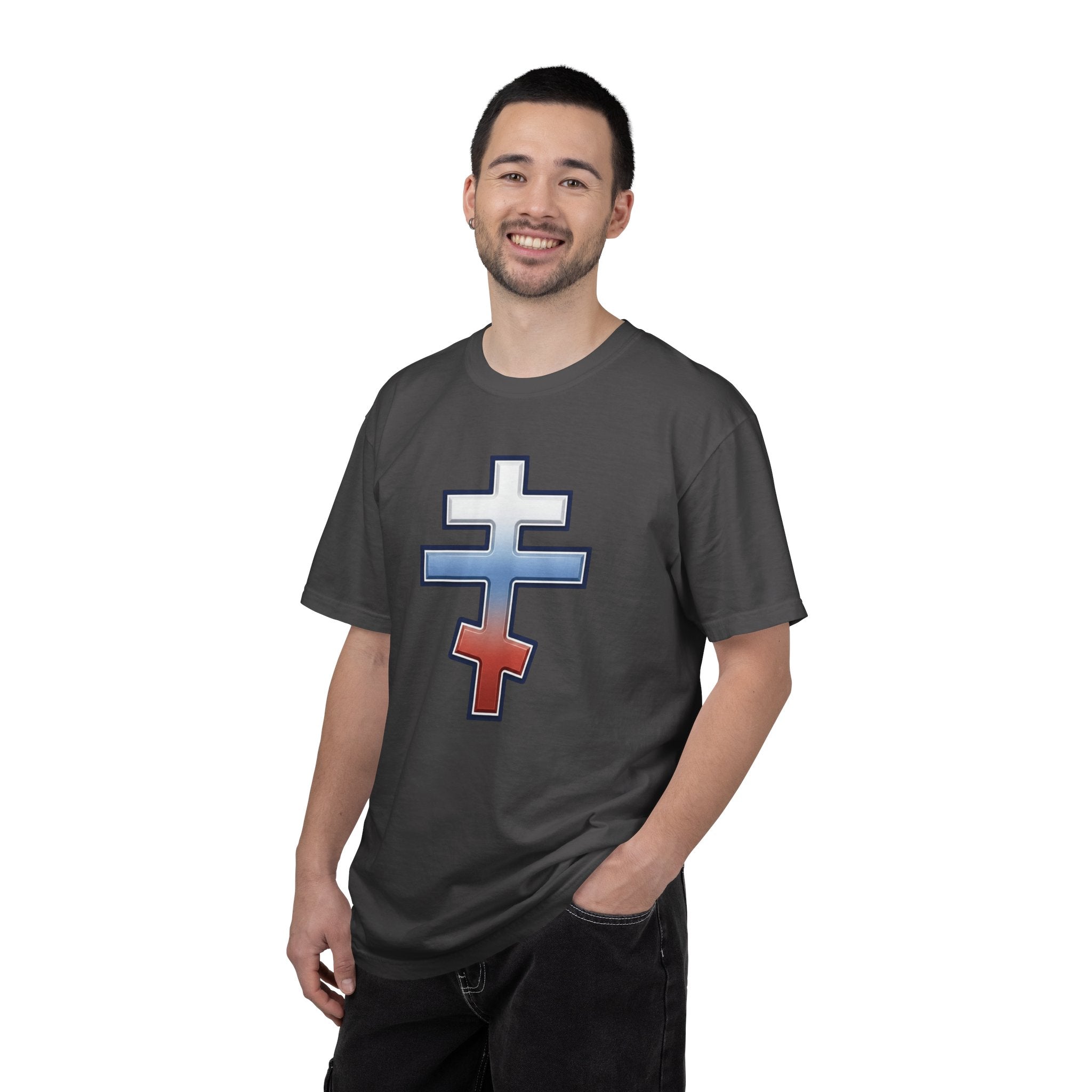 Slovak Orthodox Cross design on a heavyweight garment-dyed t-shirt